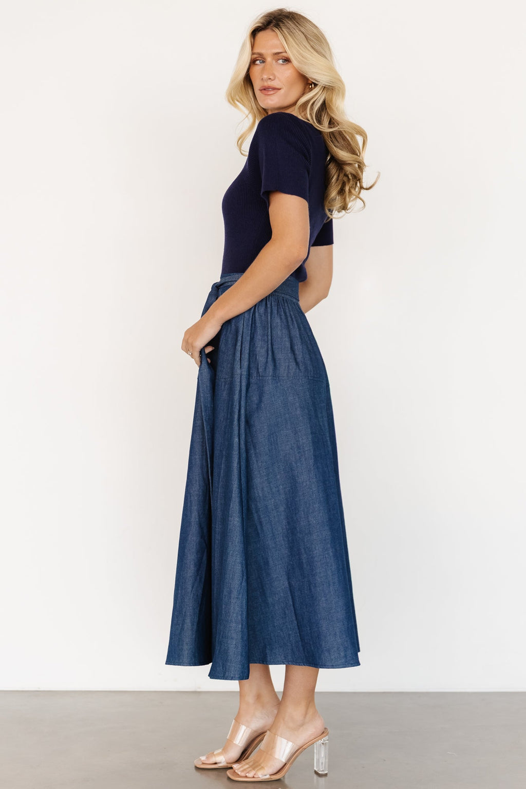 Olina Midi Dress | Chambray + Navy