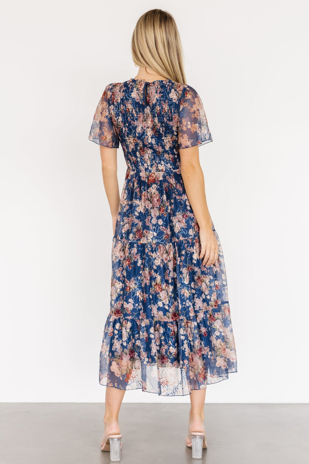 Mara Embroidered Tulle Dress | Dark Blue Multi Floral