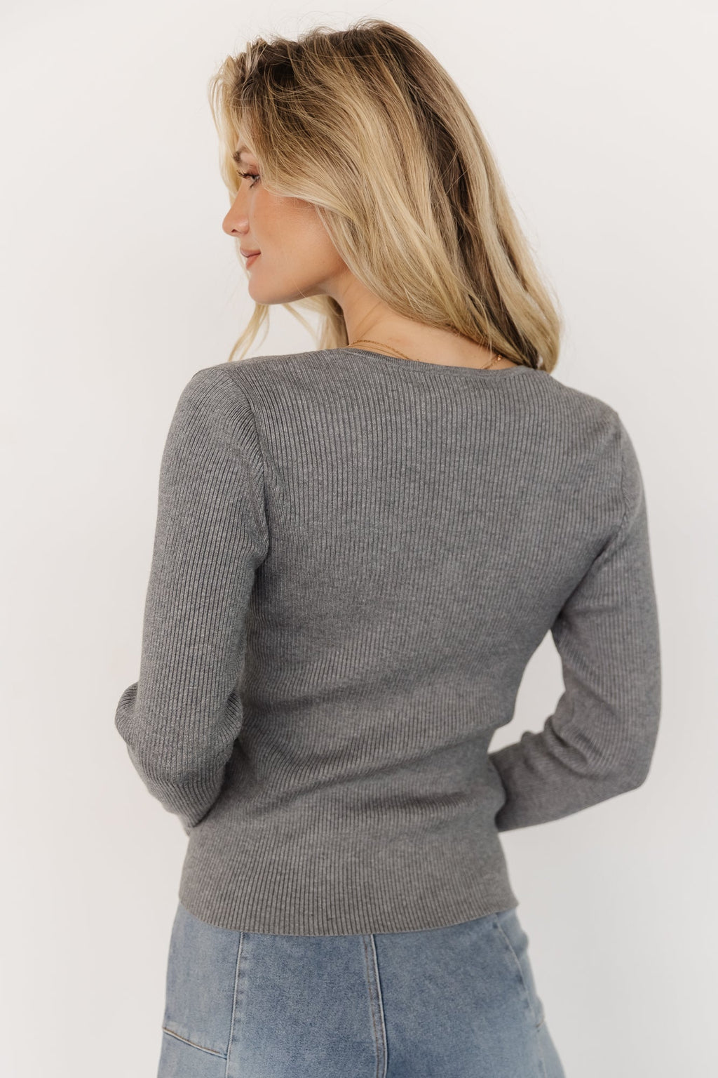 Leo Ribbed Henley Top | Gray