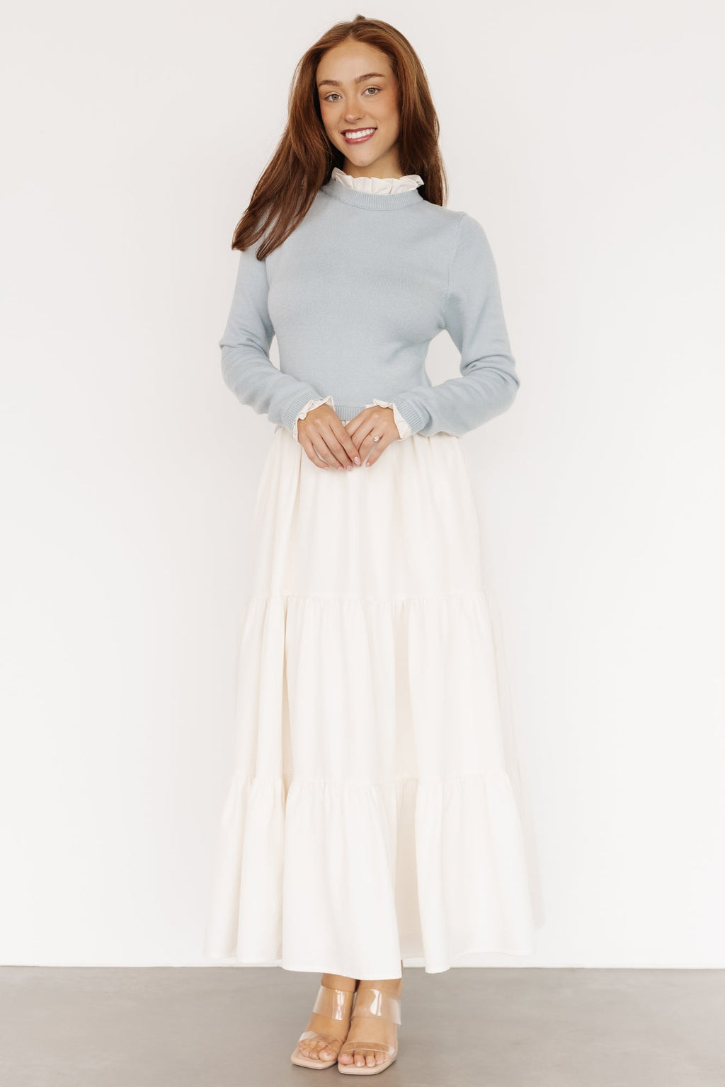Sophie Sweater Dress | Light Blue + Ivory