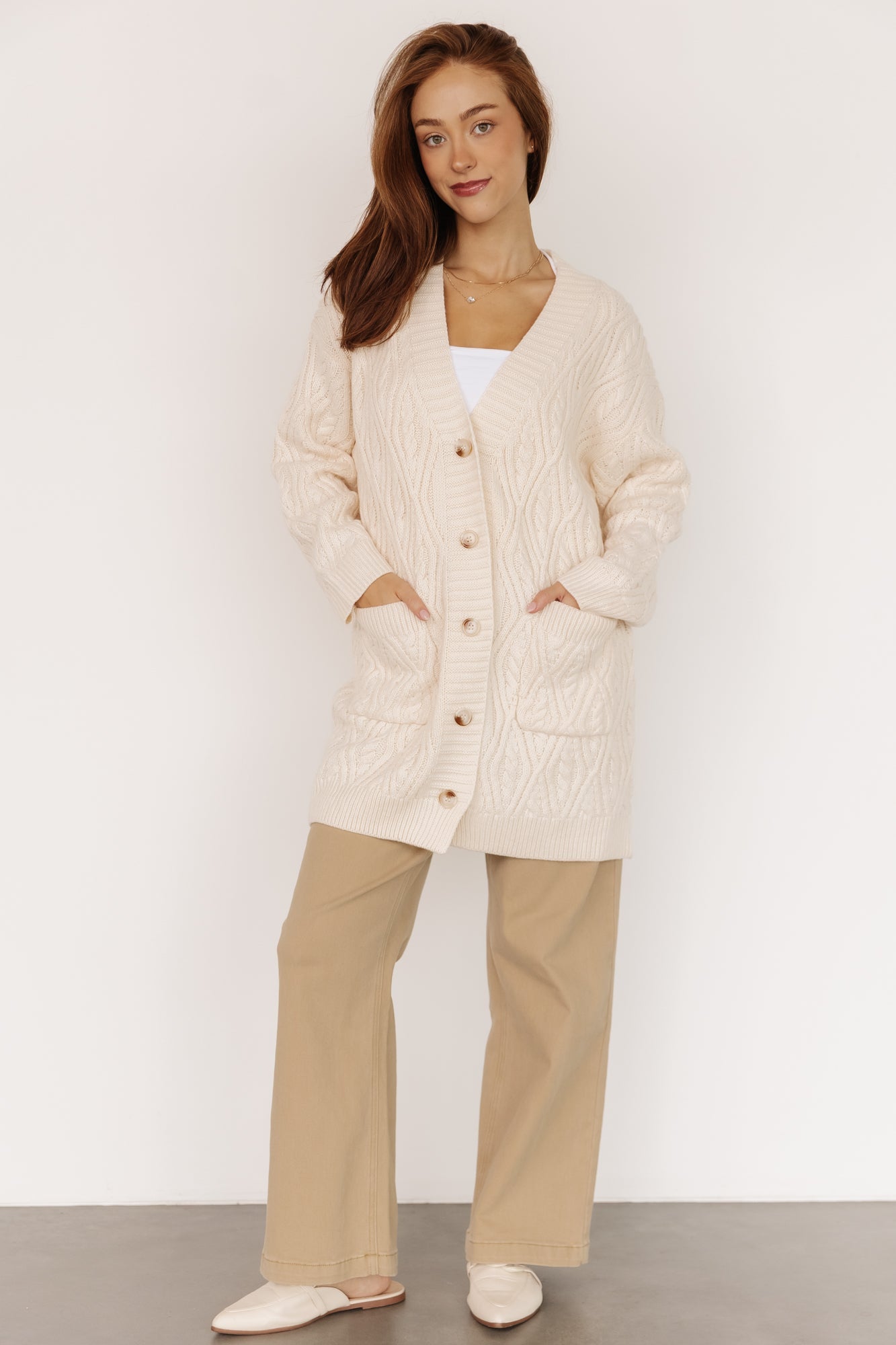 Alberta Cable Knit Cardigan | Cream