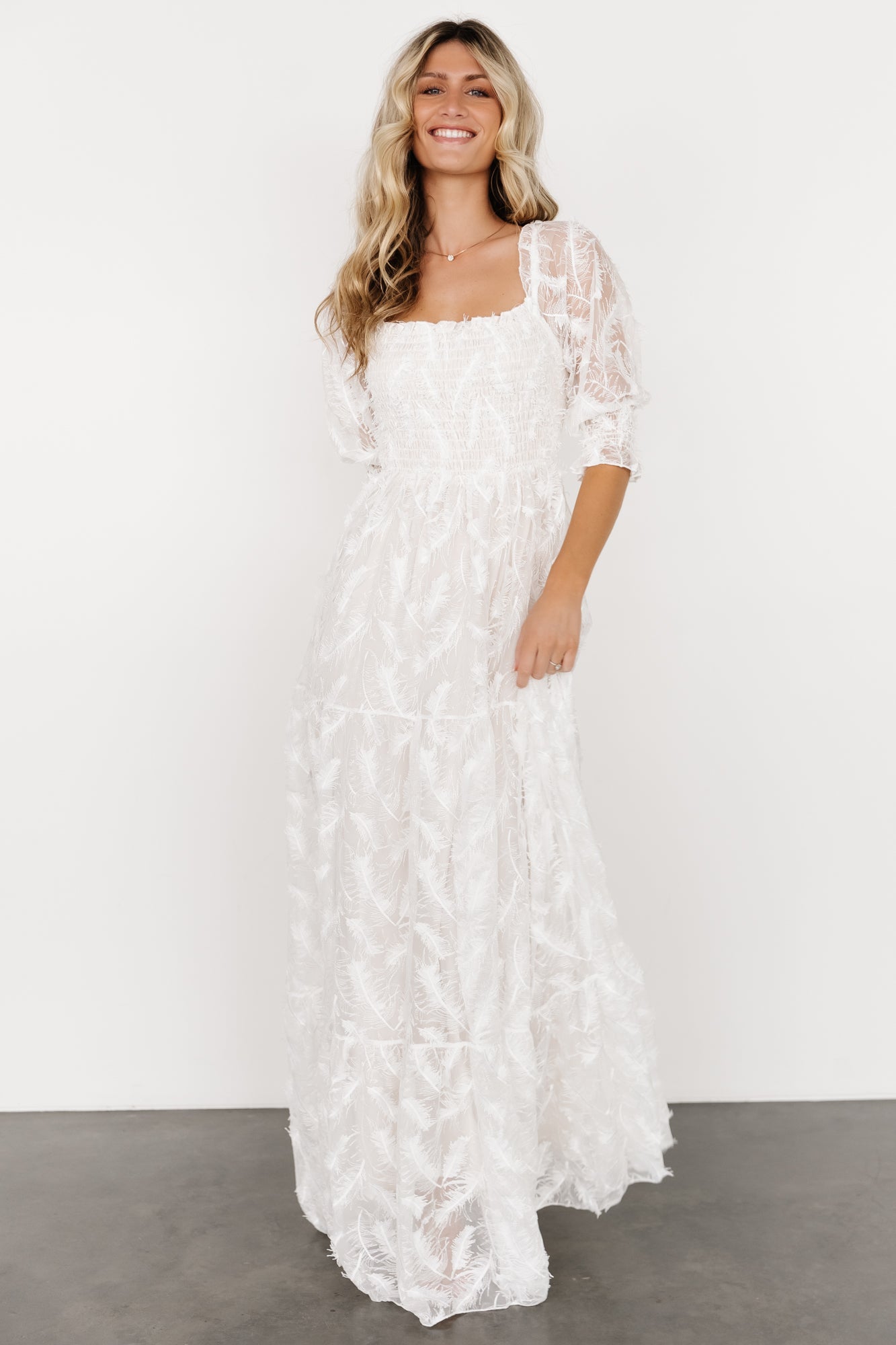 Paloma Smocked Feather Maxi Dress | Off White