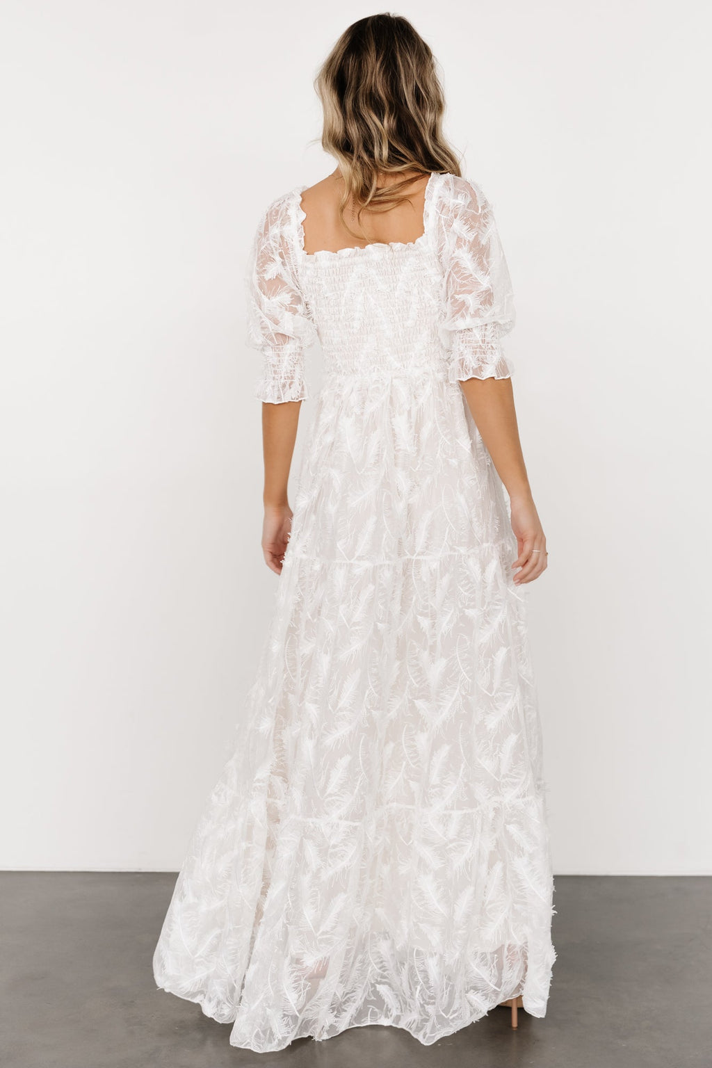 Paloma Smocked Feather Maxi Dress | Off White