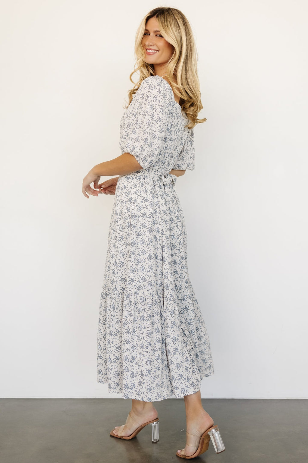 Elisabeth Button Dress | Off White + Blue Floral
