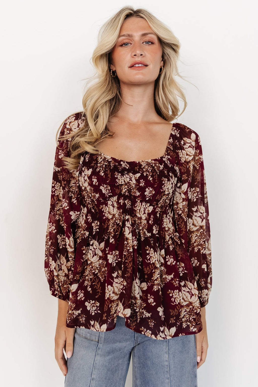 Fenna Smocked Top | Burgundy Floral