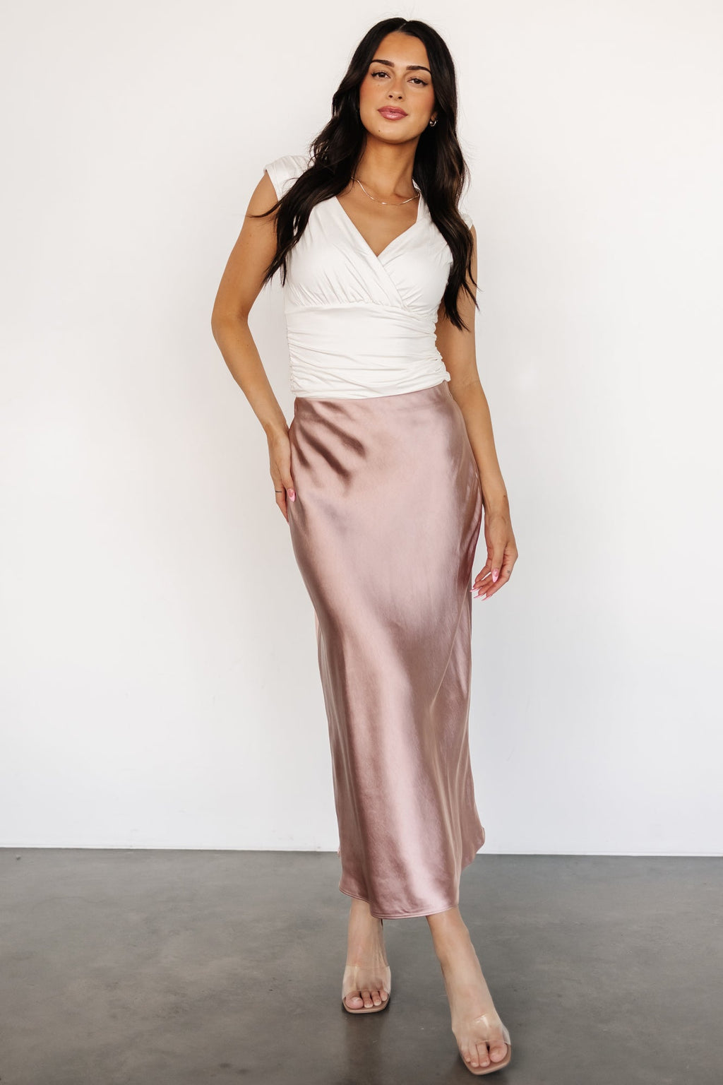 Celeste Satin Midi Skirt | Blush