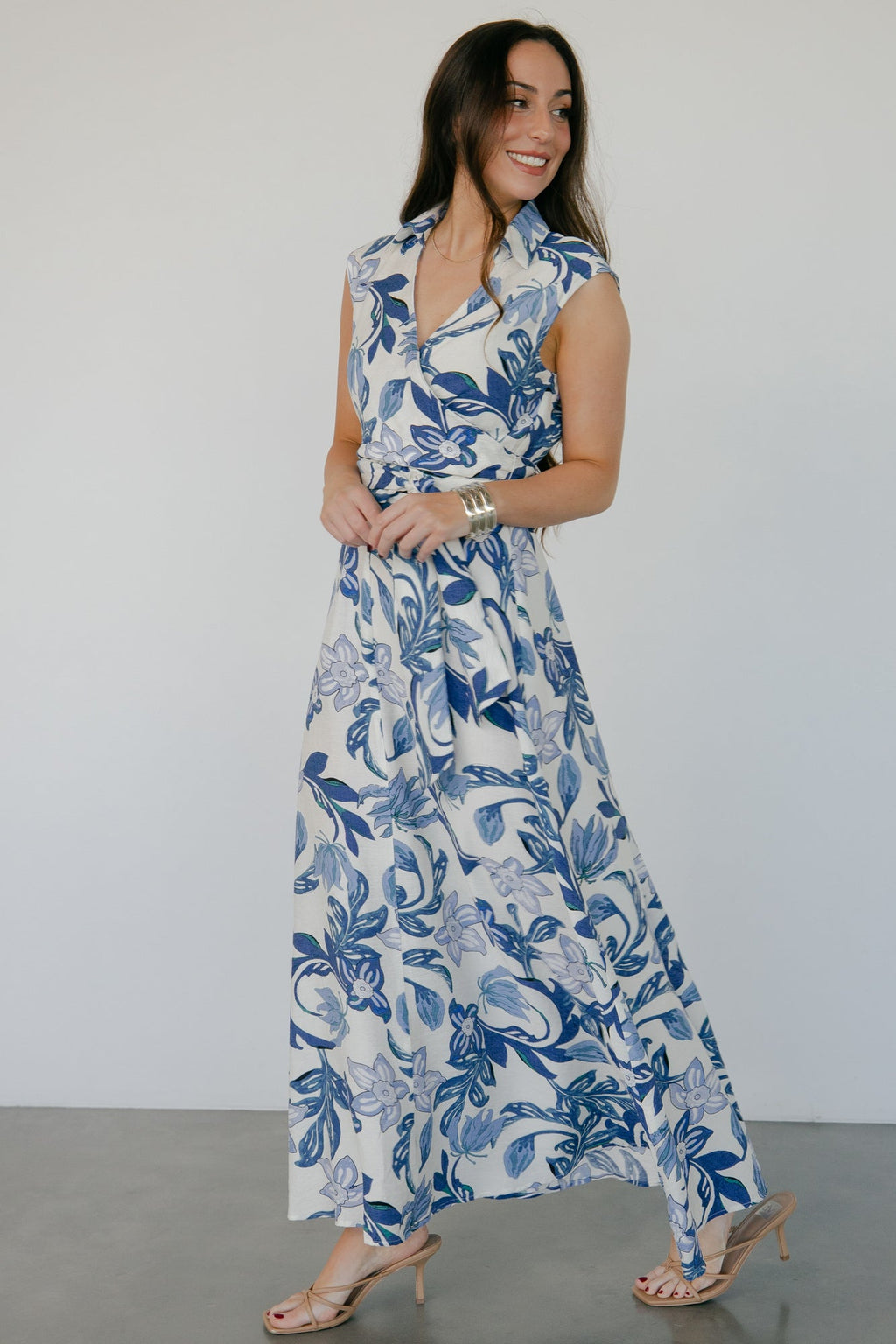 Almeria Maxi Dress | Ivory + Blue Floral