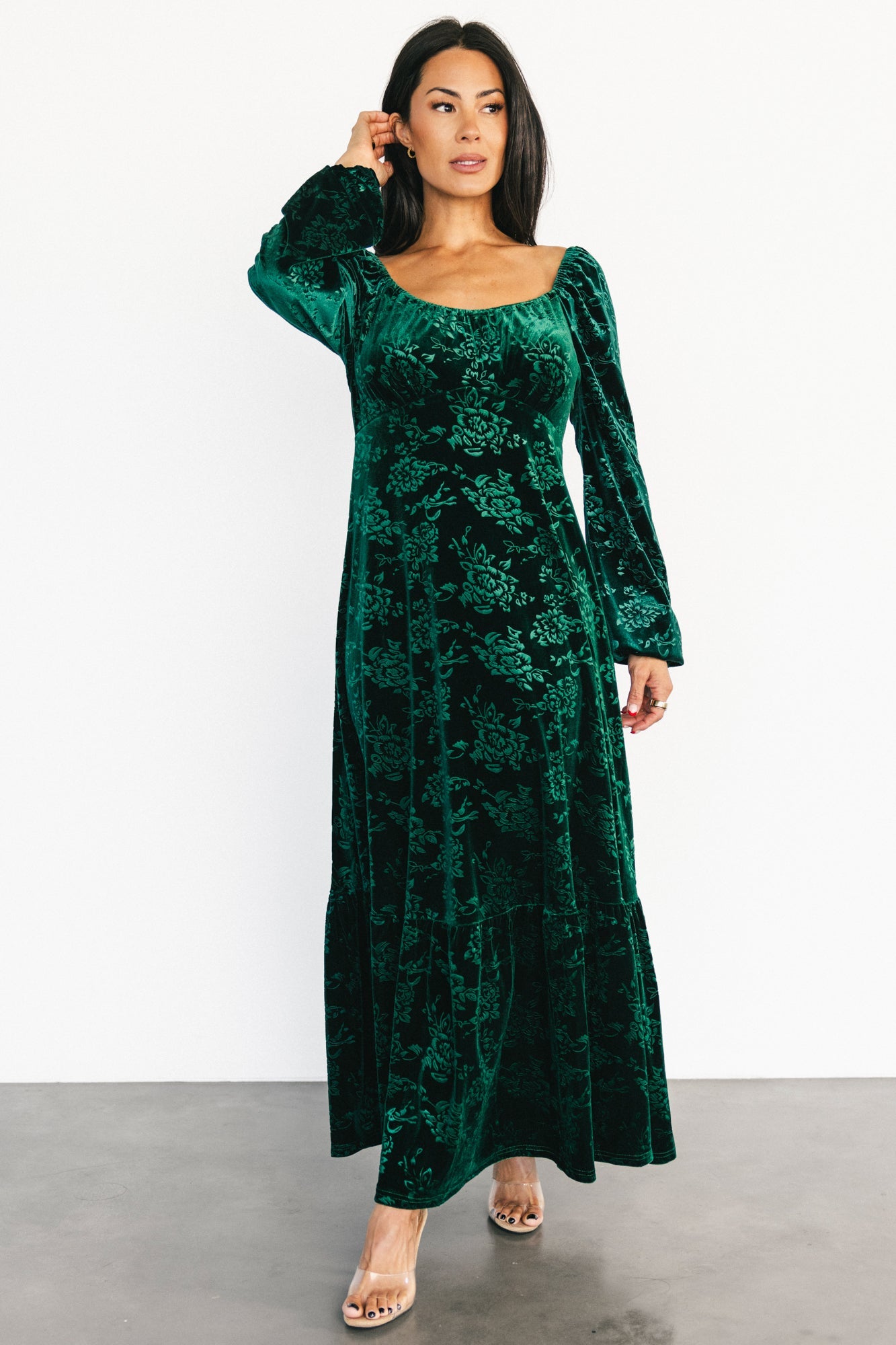 Audra Velvet Embossed Maxi Dress | Emerald