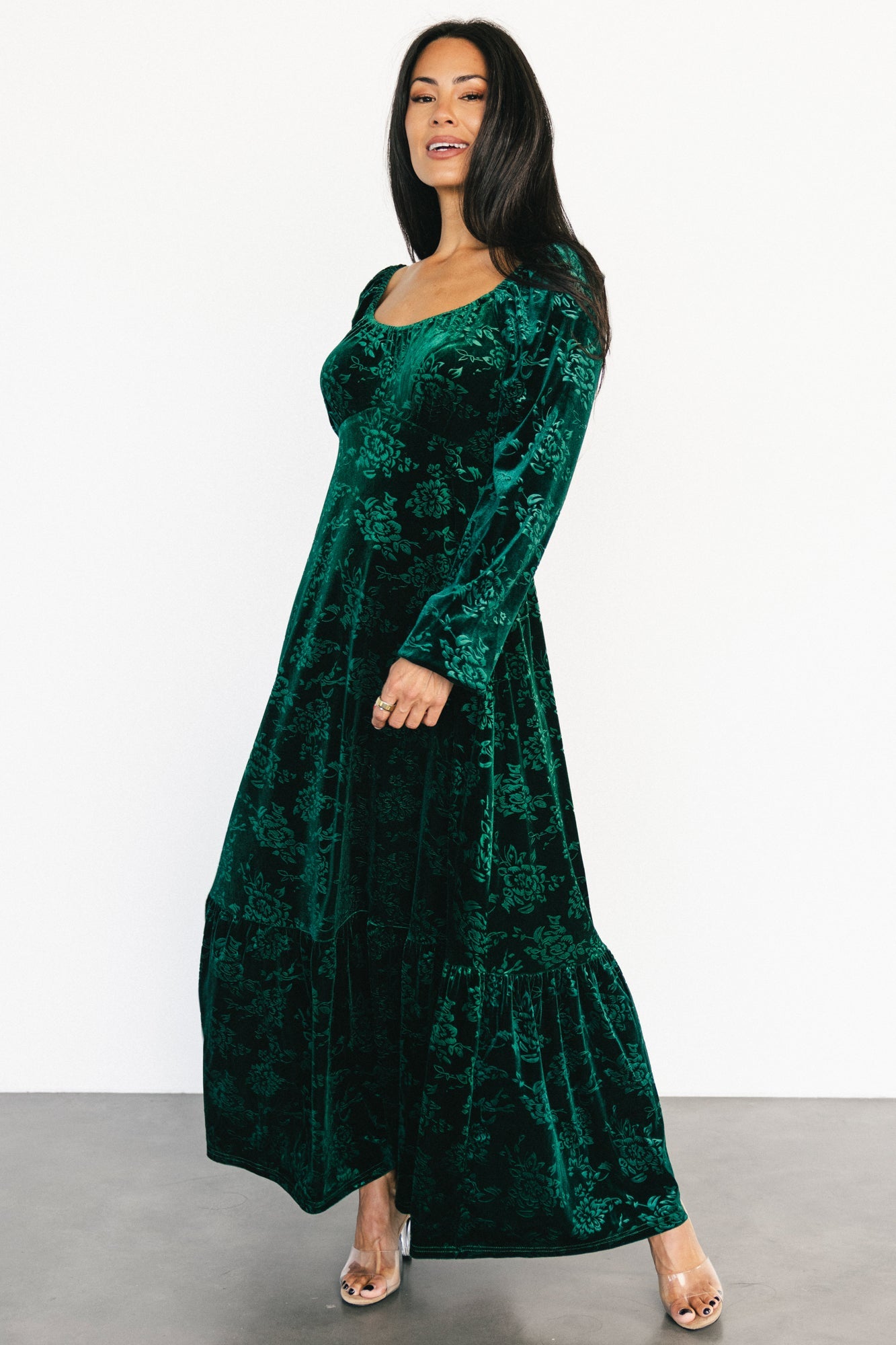 Audra Velvet Embossed Maxi Dress | Emerald