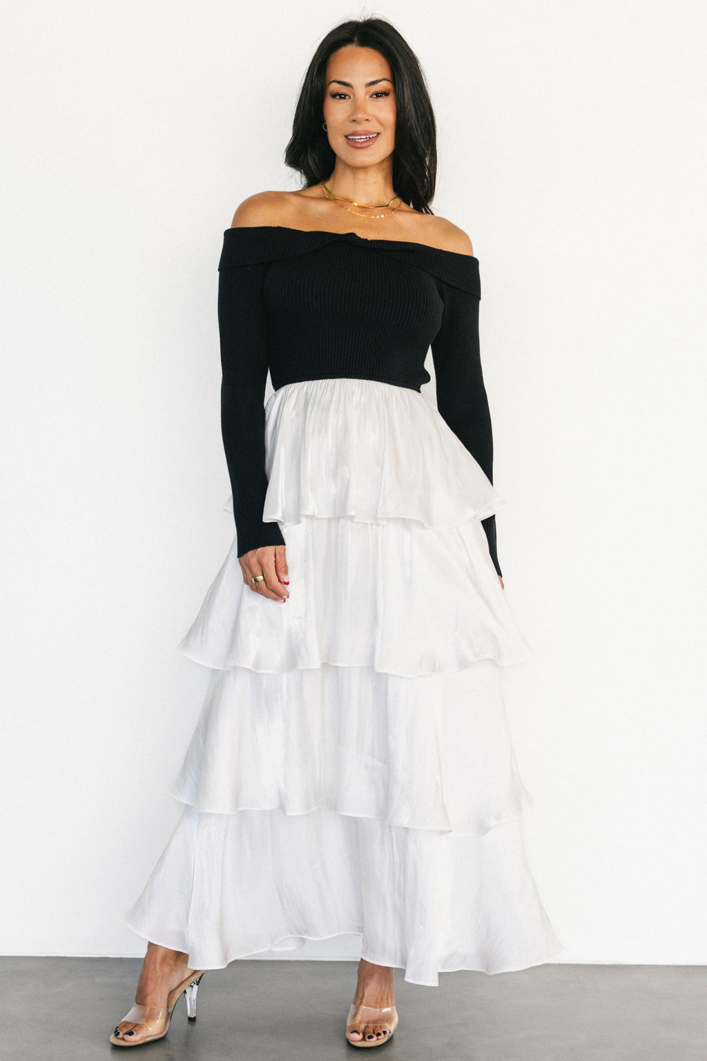 Maelie Tiered Maxi Dress | Black + White