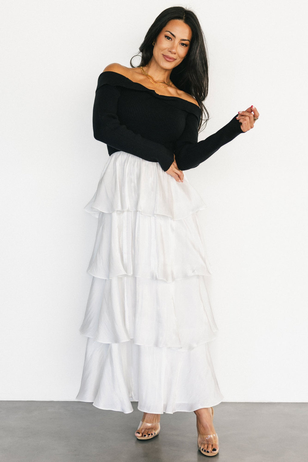 Maelie Tiered Maxi Dress | Black + White