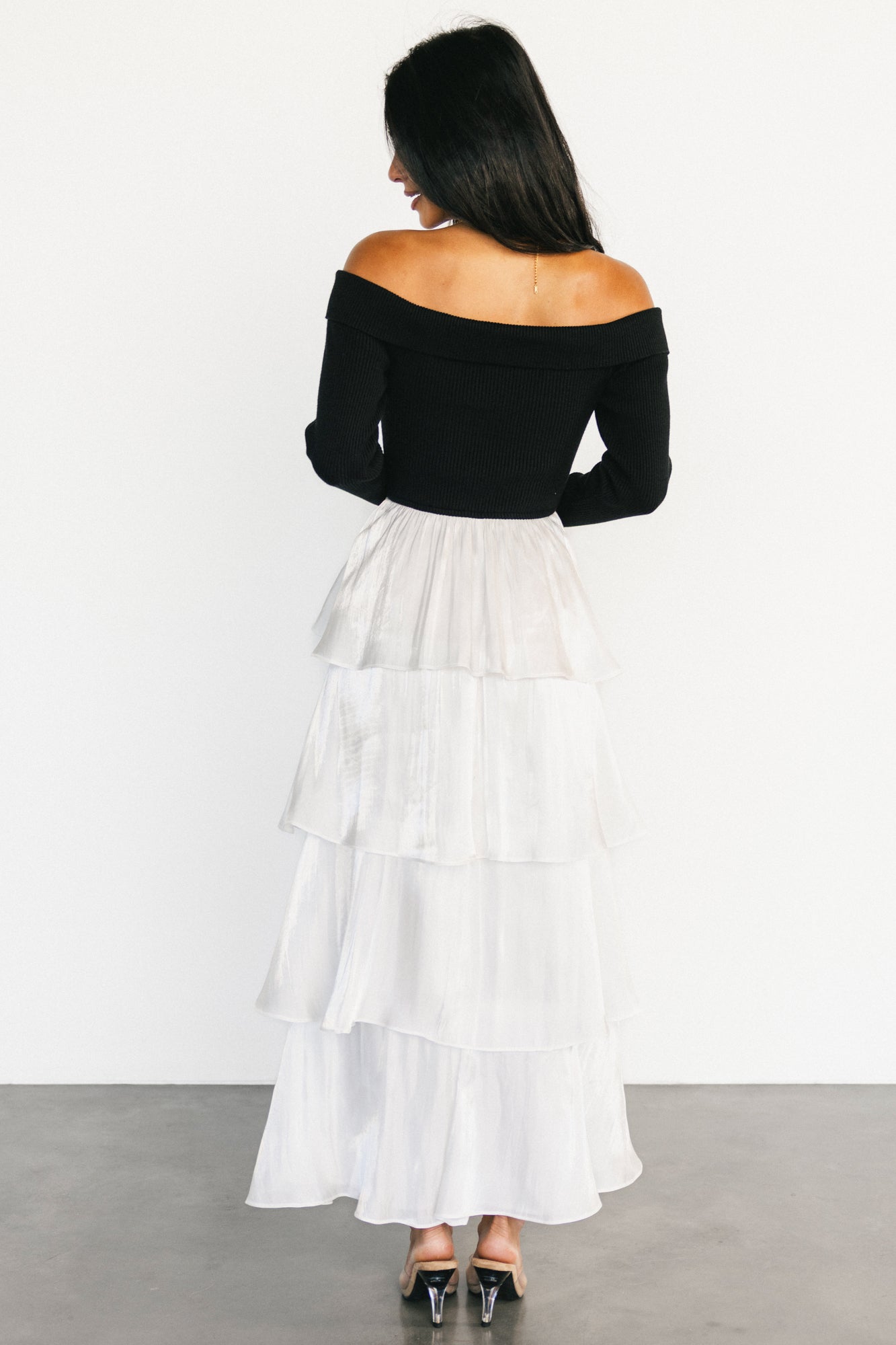 Maelie Tiered Maxi Dress | Black + White