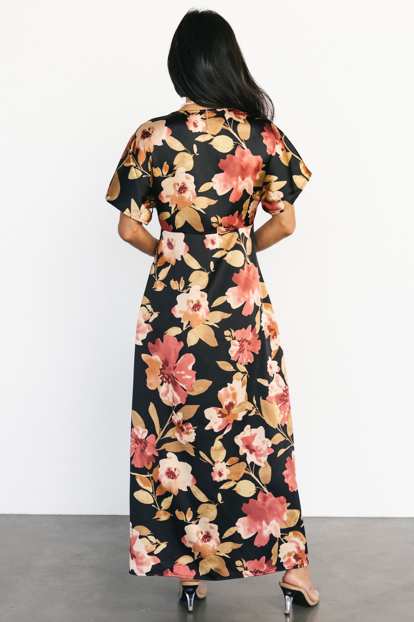 Milana Satin Maxi Dress | Black Floral