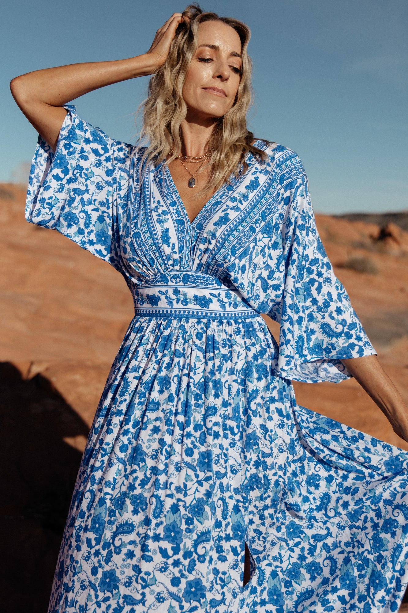 Watson Kimono Maxi Dress | Blue + White