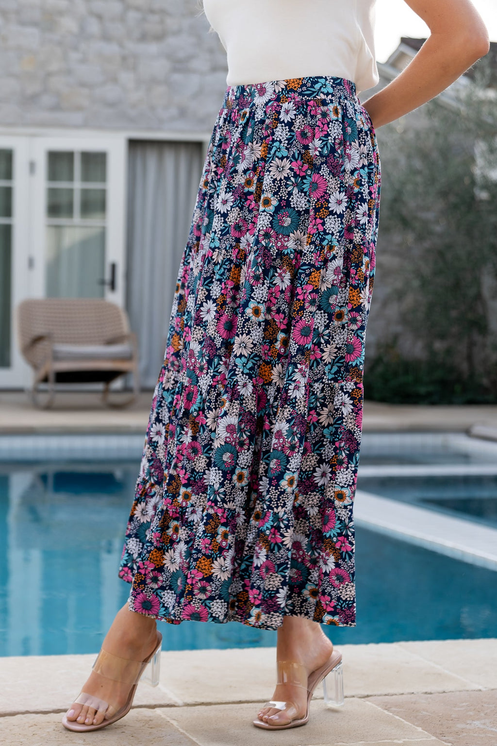 Reilly Maxi Skirt | Navy Flower Print