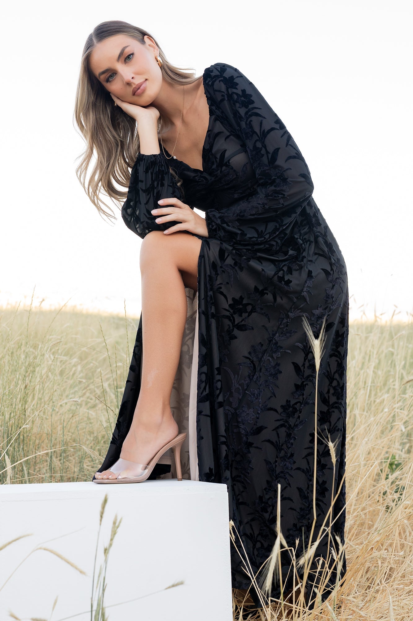 Aurora Velvet Maxi Dress | Black Floral
