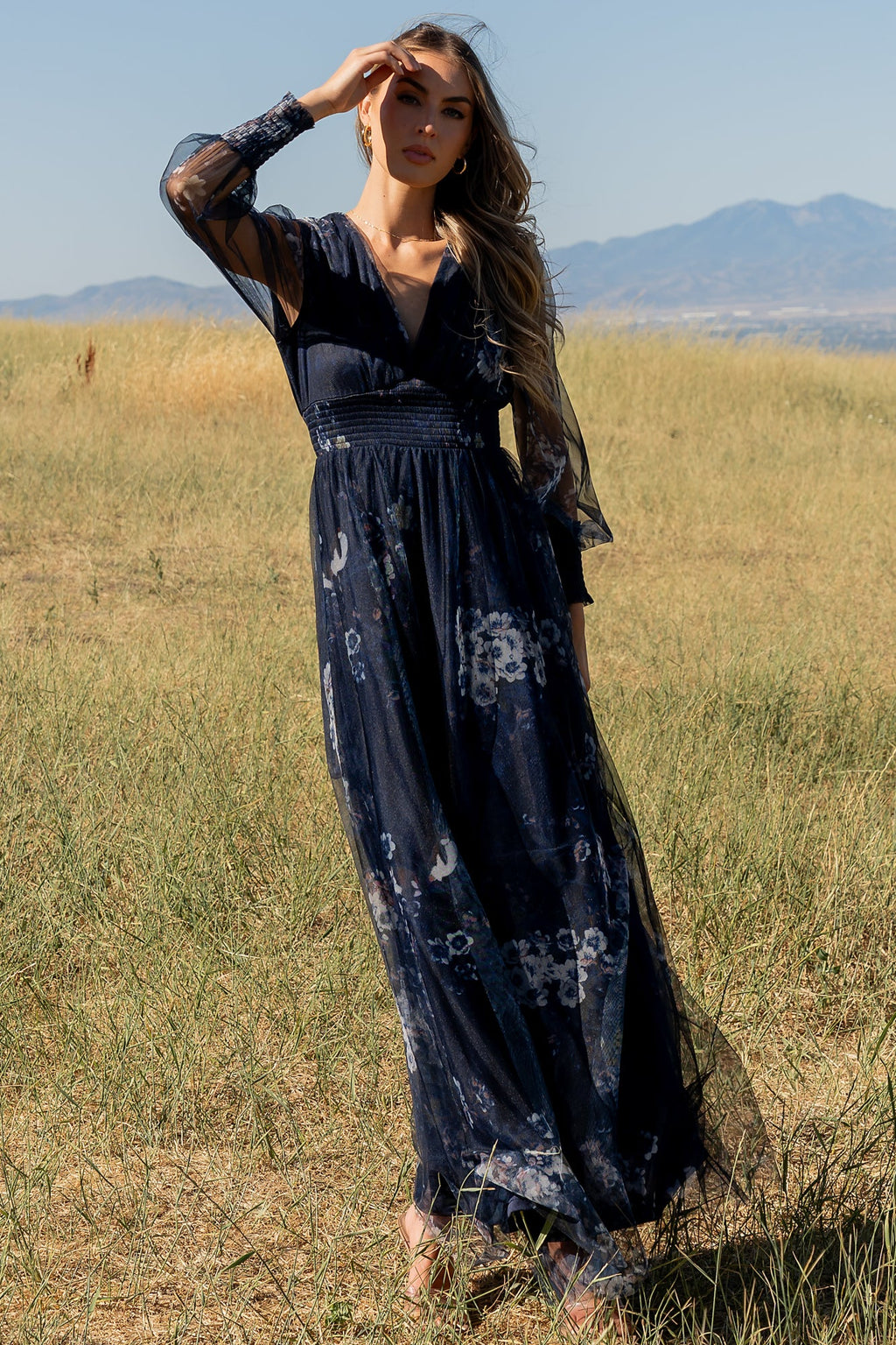 Layla Tulle Maxi Dress | Navy Multi