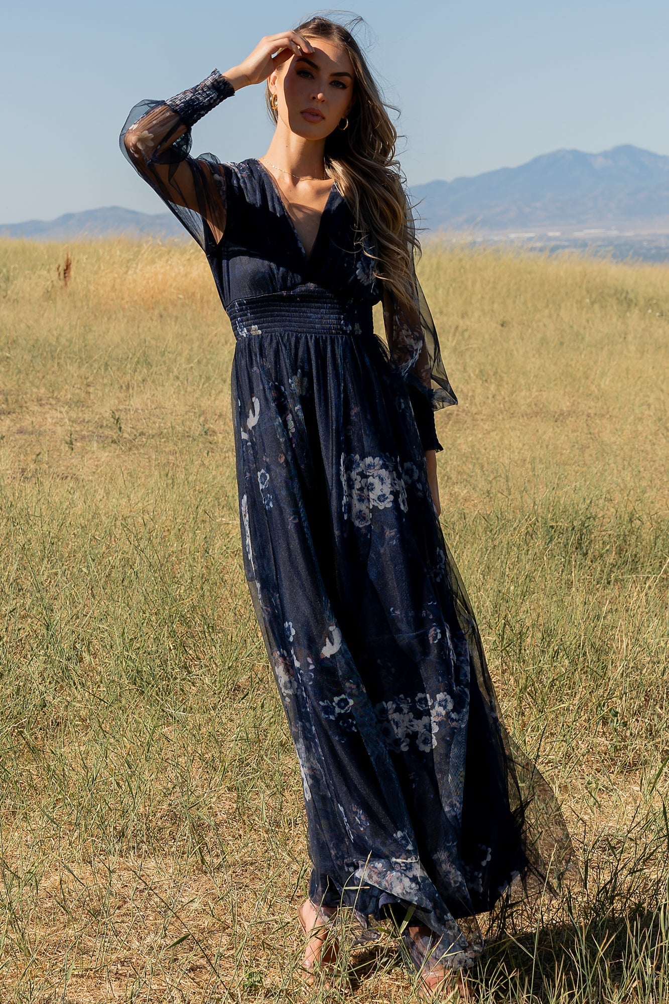 Layla Tulle Maxi Dress | Navy Multi