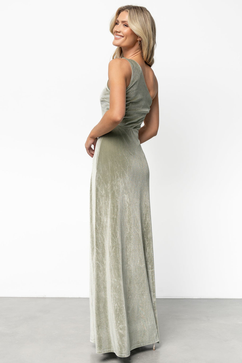 Tatiana Velvet One Shoulder Maxi Dress | Sage