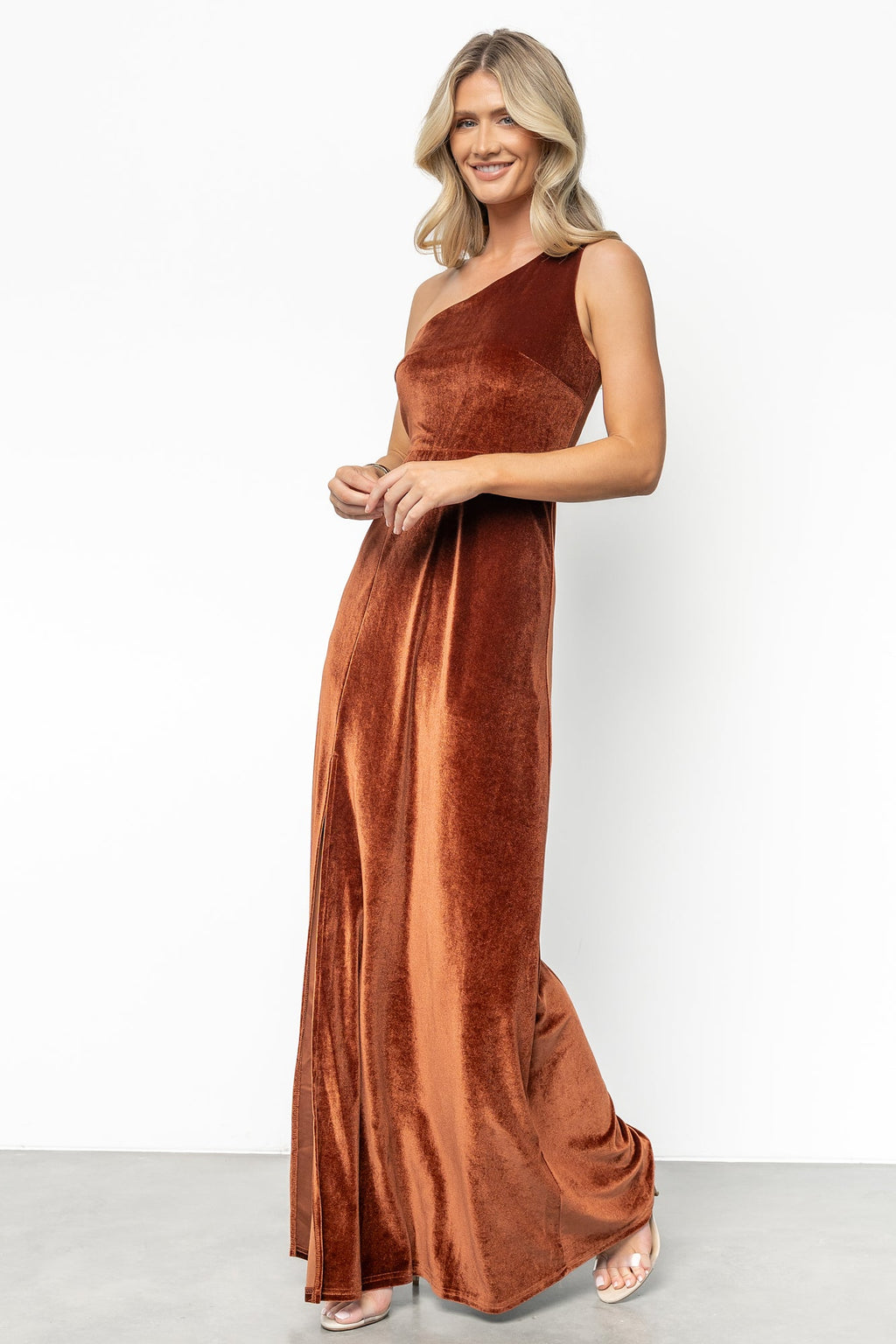 Tatiana Velvet One Shoulder Maxi Dress | Bronze