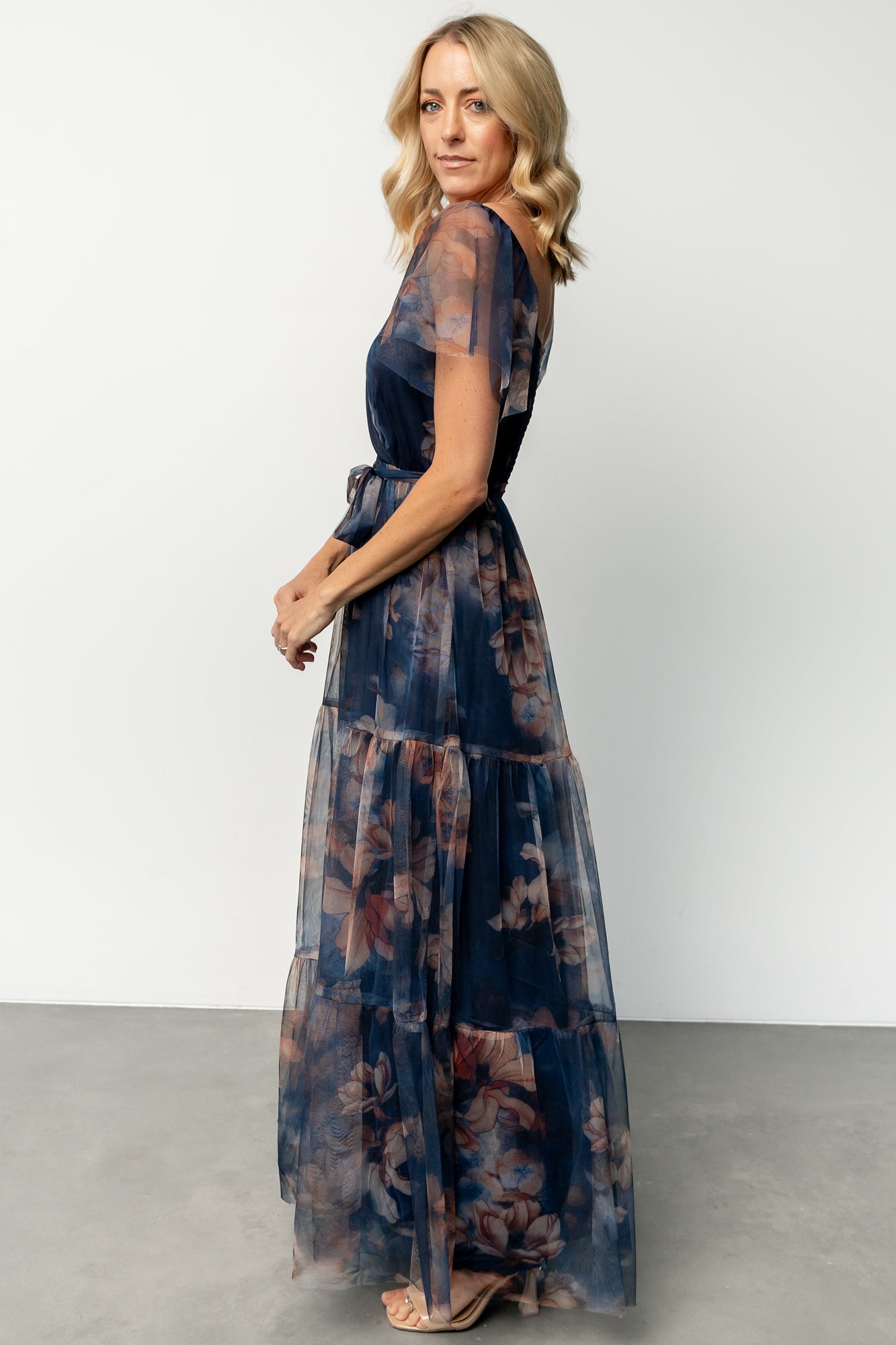 Nicola Tulle Maxi Dress | Dark Blue Floral
