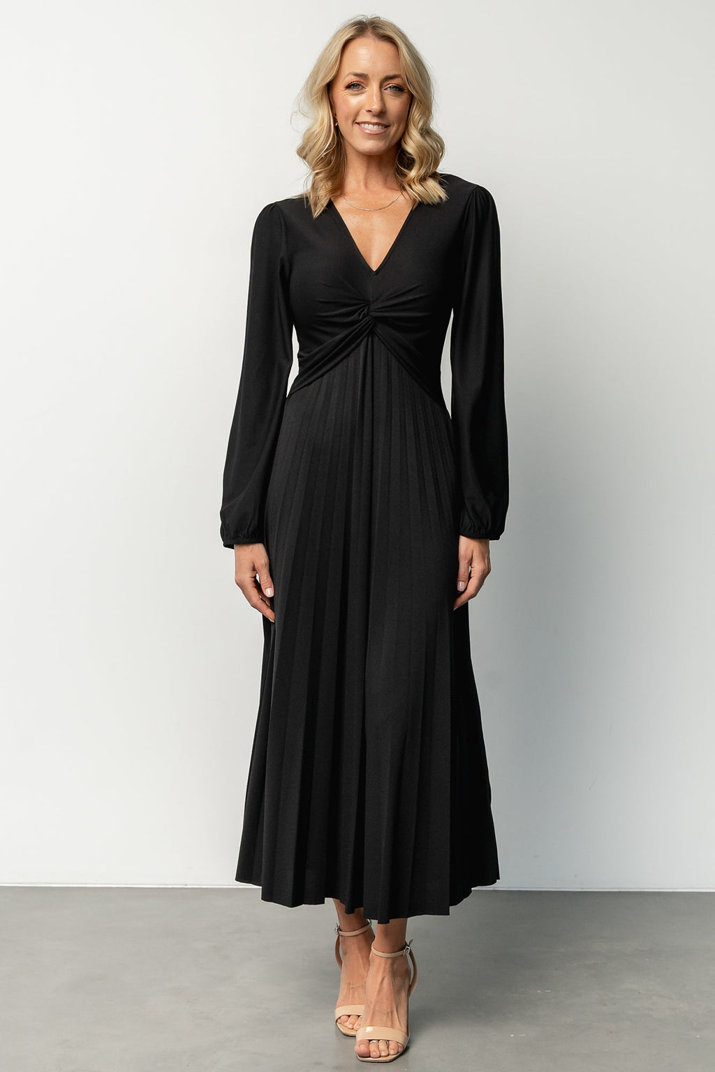 Lynda Pleated Midi Dress | Black