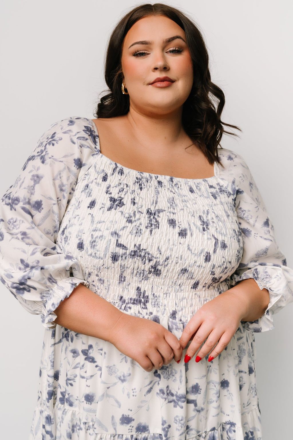 Marta Smocked Midi Dress | White + Blue