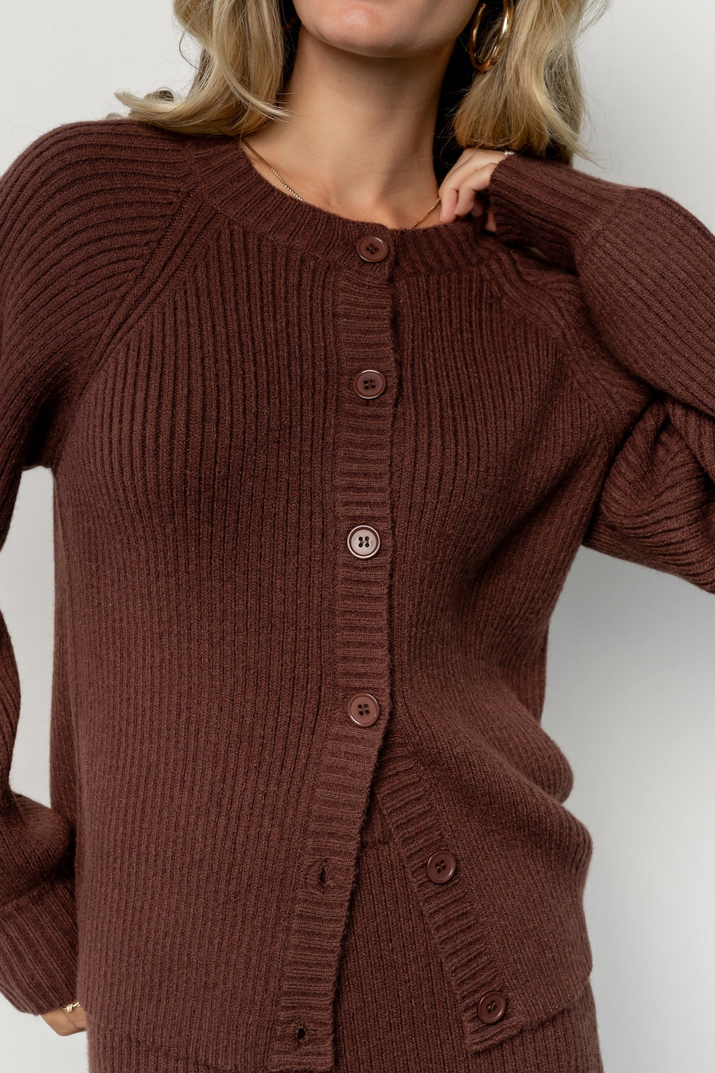 Blair Rib Knit Cardigan | Mahogany
