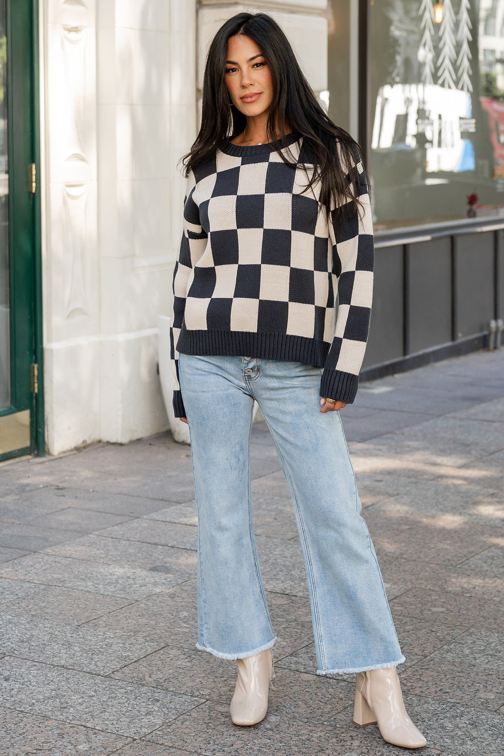 Quincy Checkered Sweater | Deep Jade