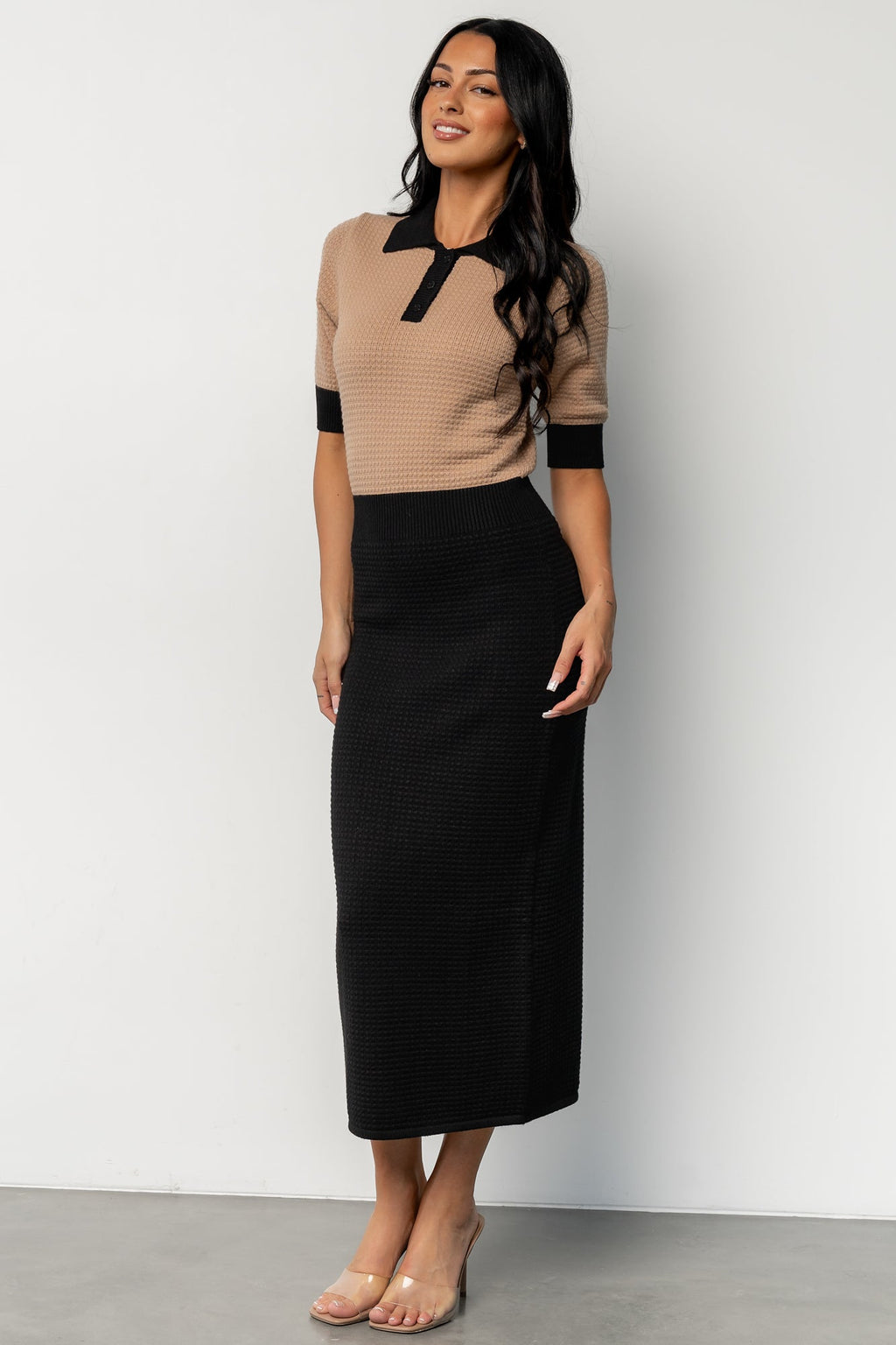 Gwendolyn Collared Midi Dress | Black + Mocha