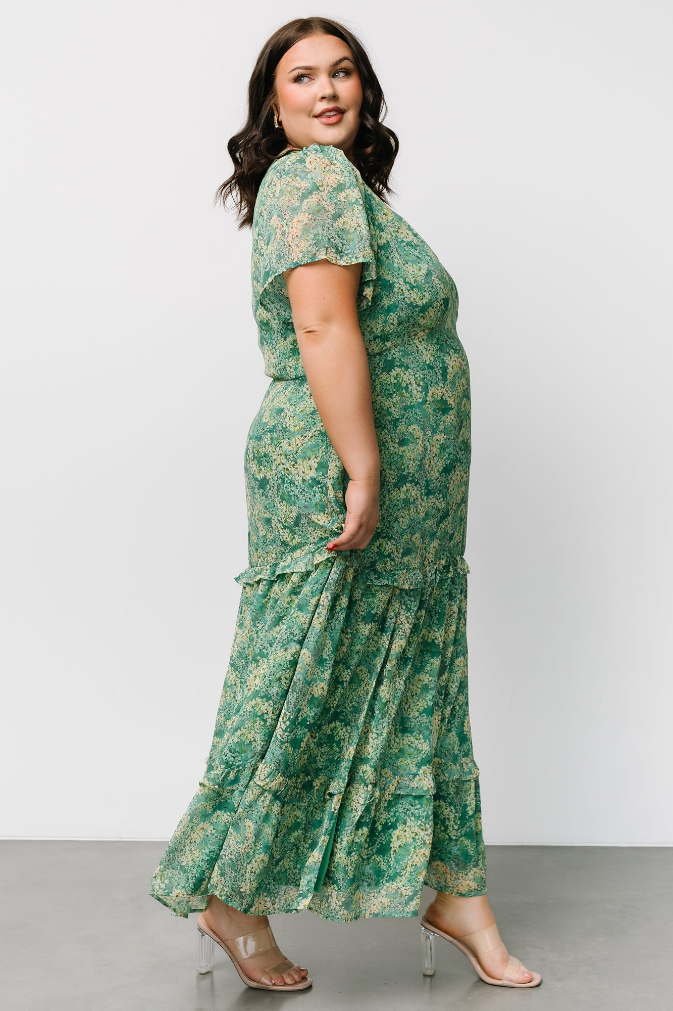 Audrey Deep V Maxi Dress | Green Floral