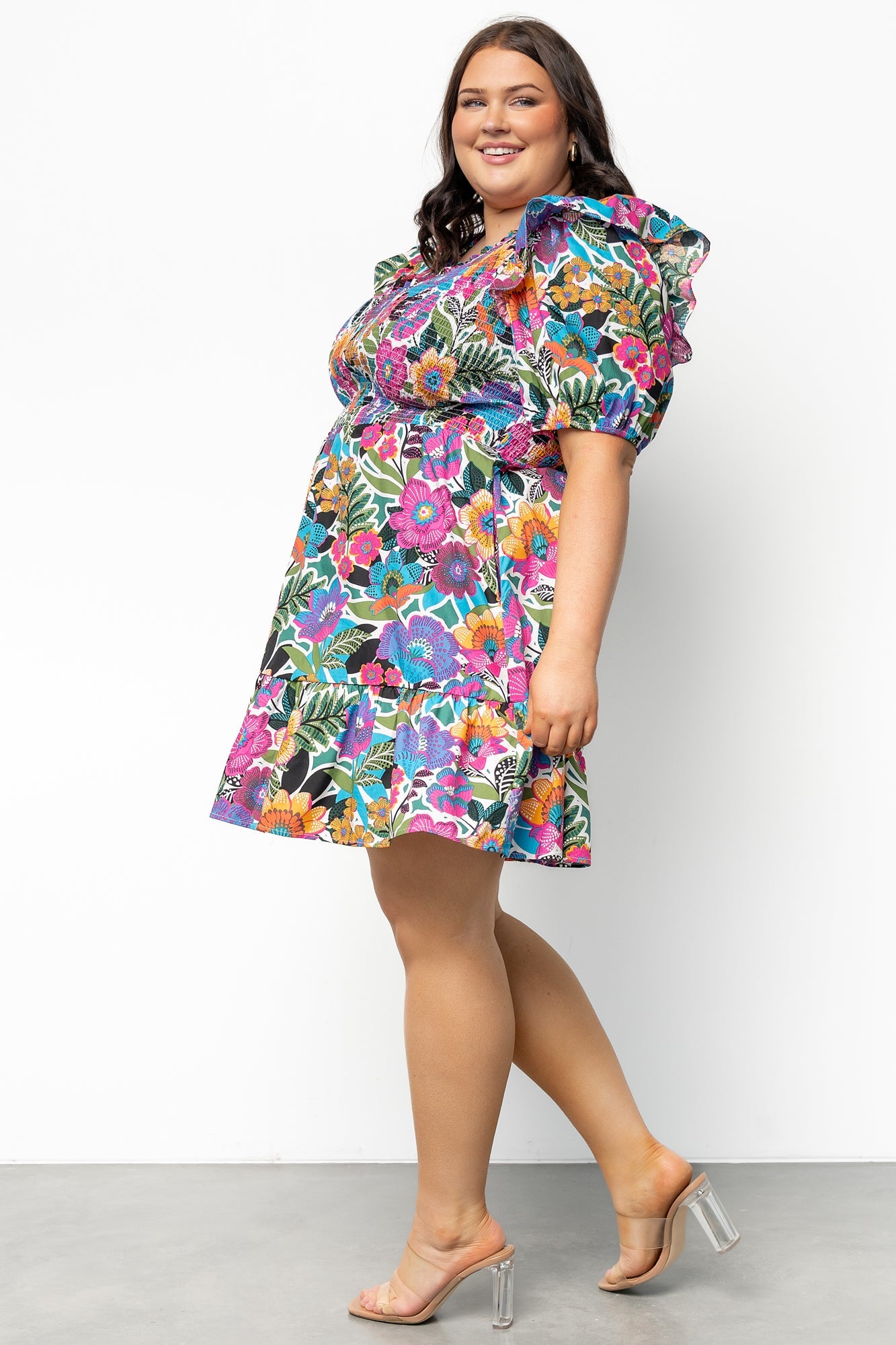Kyrie Puff Sleeve Short Dress | White Multi