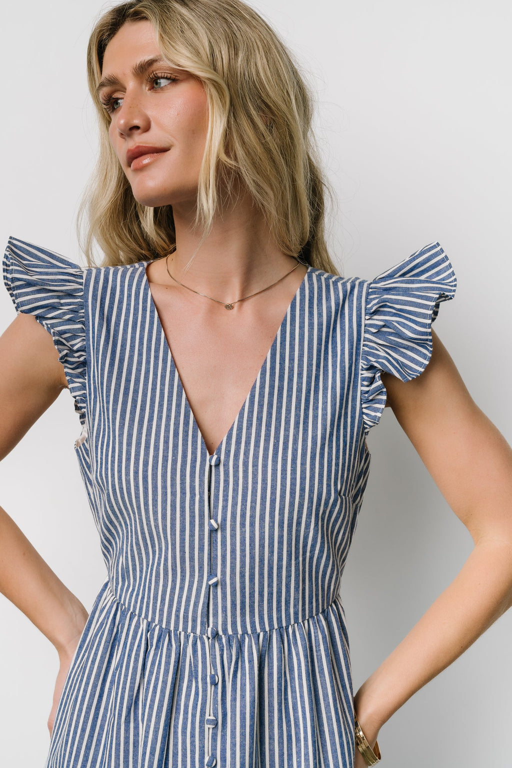 Hettie Button Maxi Dress | Blue Stripe