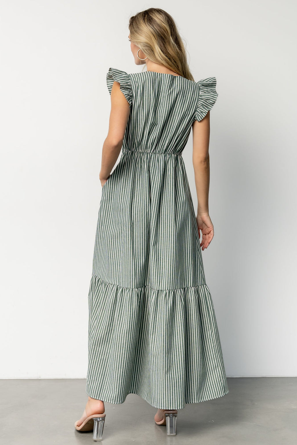 Hettie Button Maxi Dress | Green Stripe