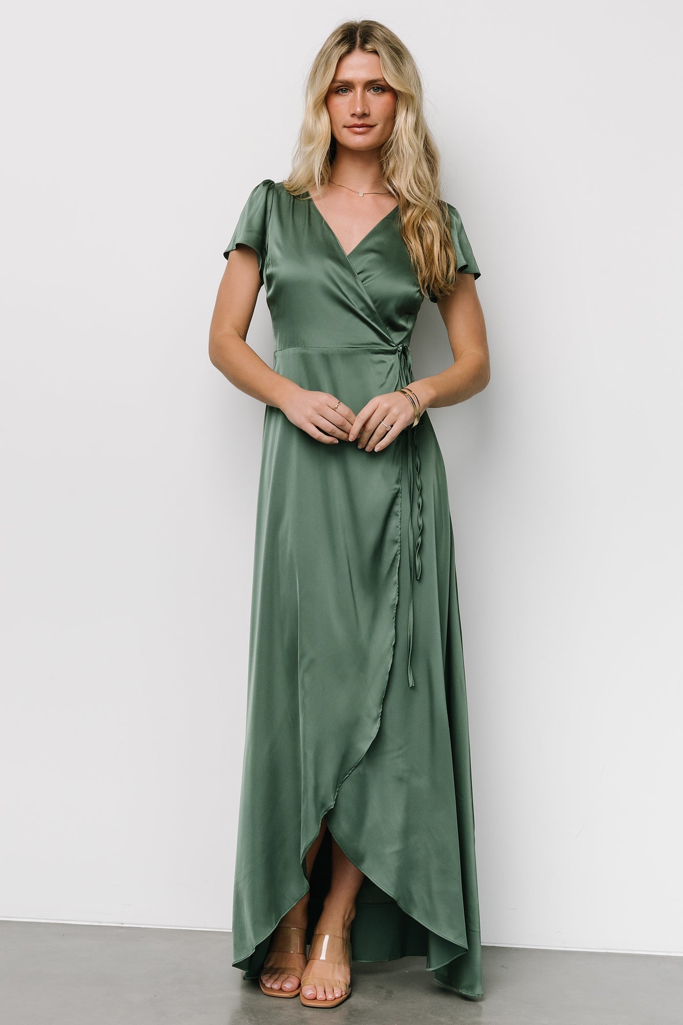 Krystal Satin Wrap Gown | Winter Green