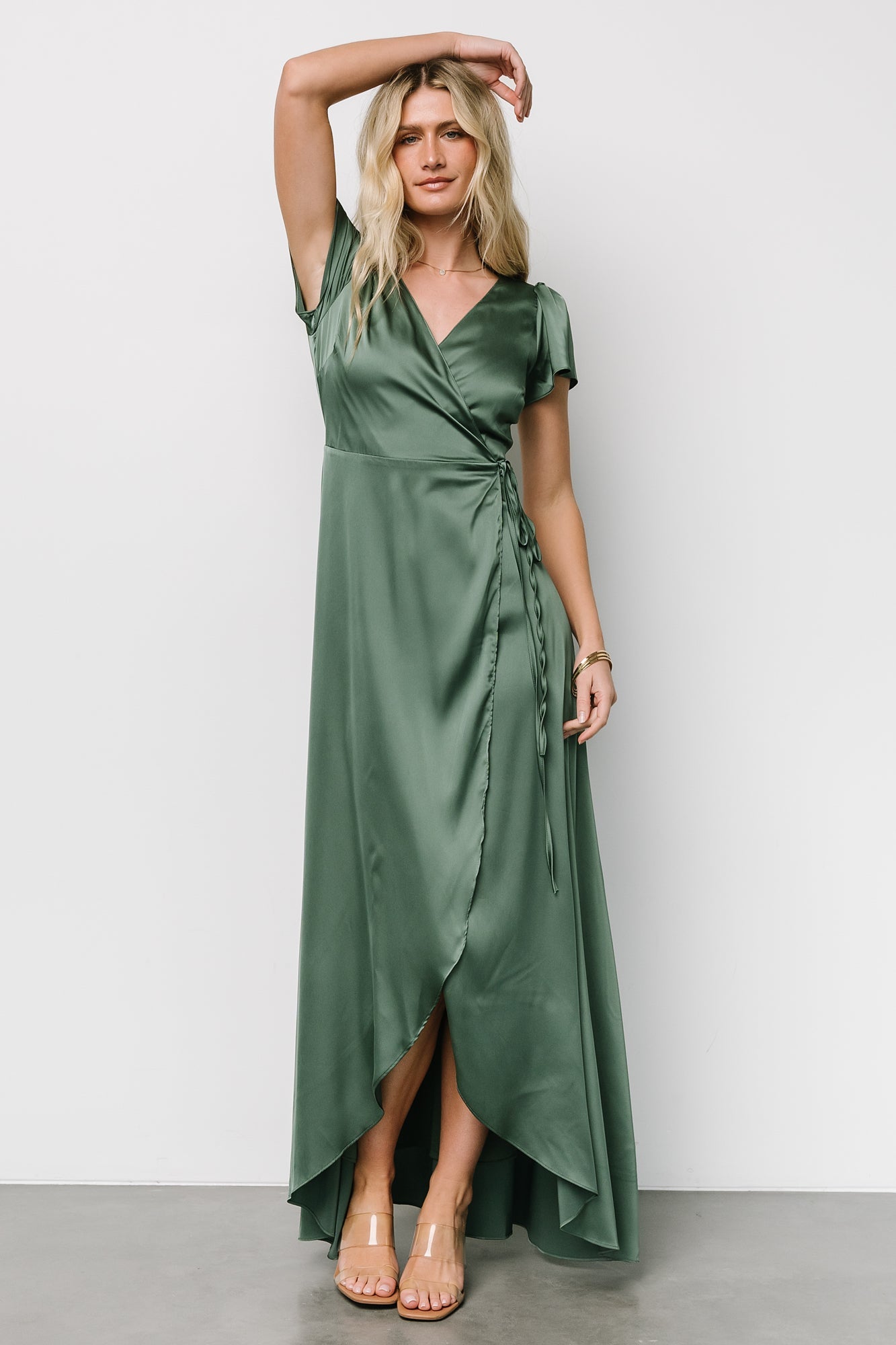 Krystal Satin Wrap Gown | Winter Green