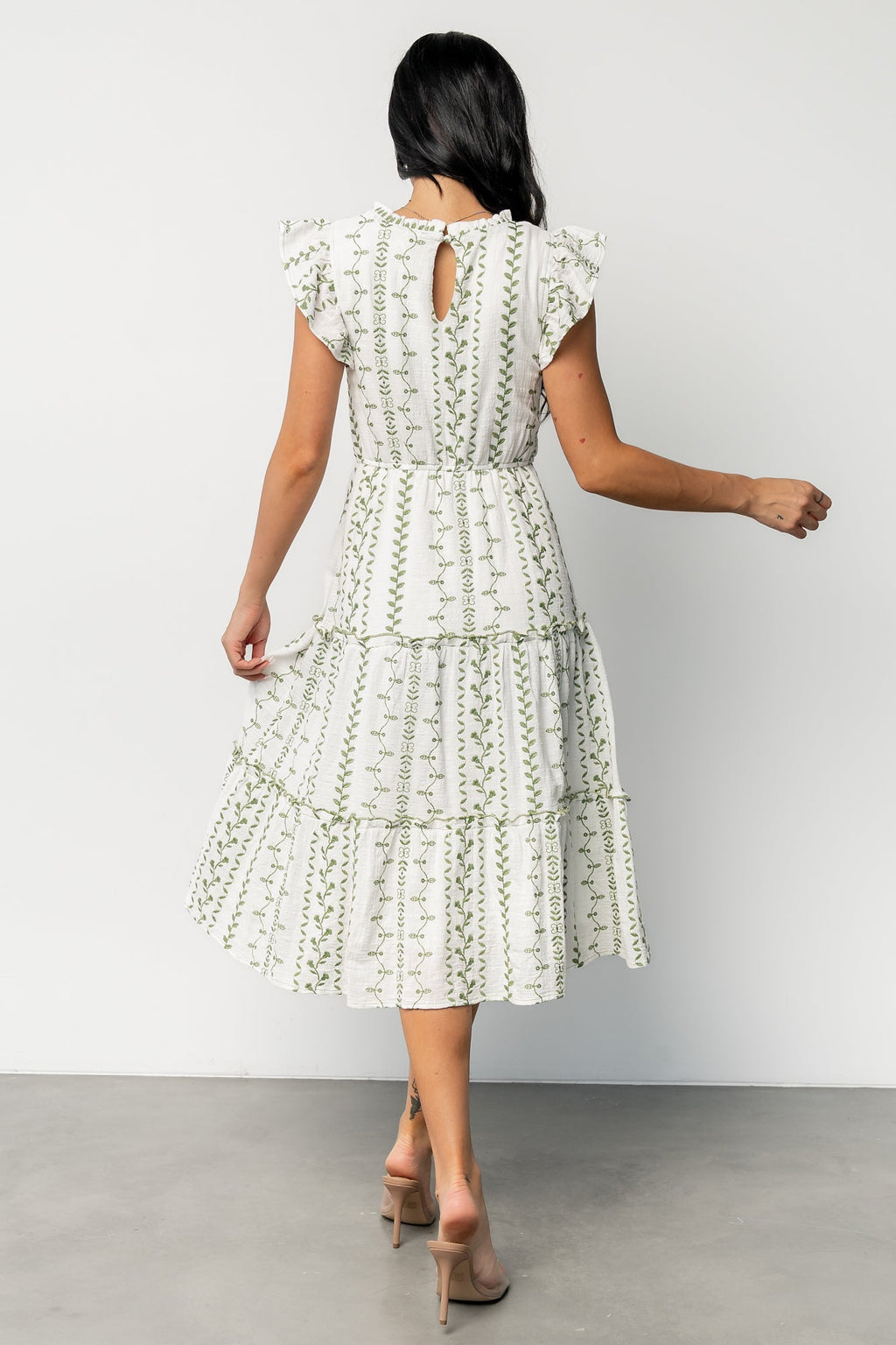 Frida Embroidered Midi Dress | White + Green Print