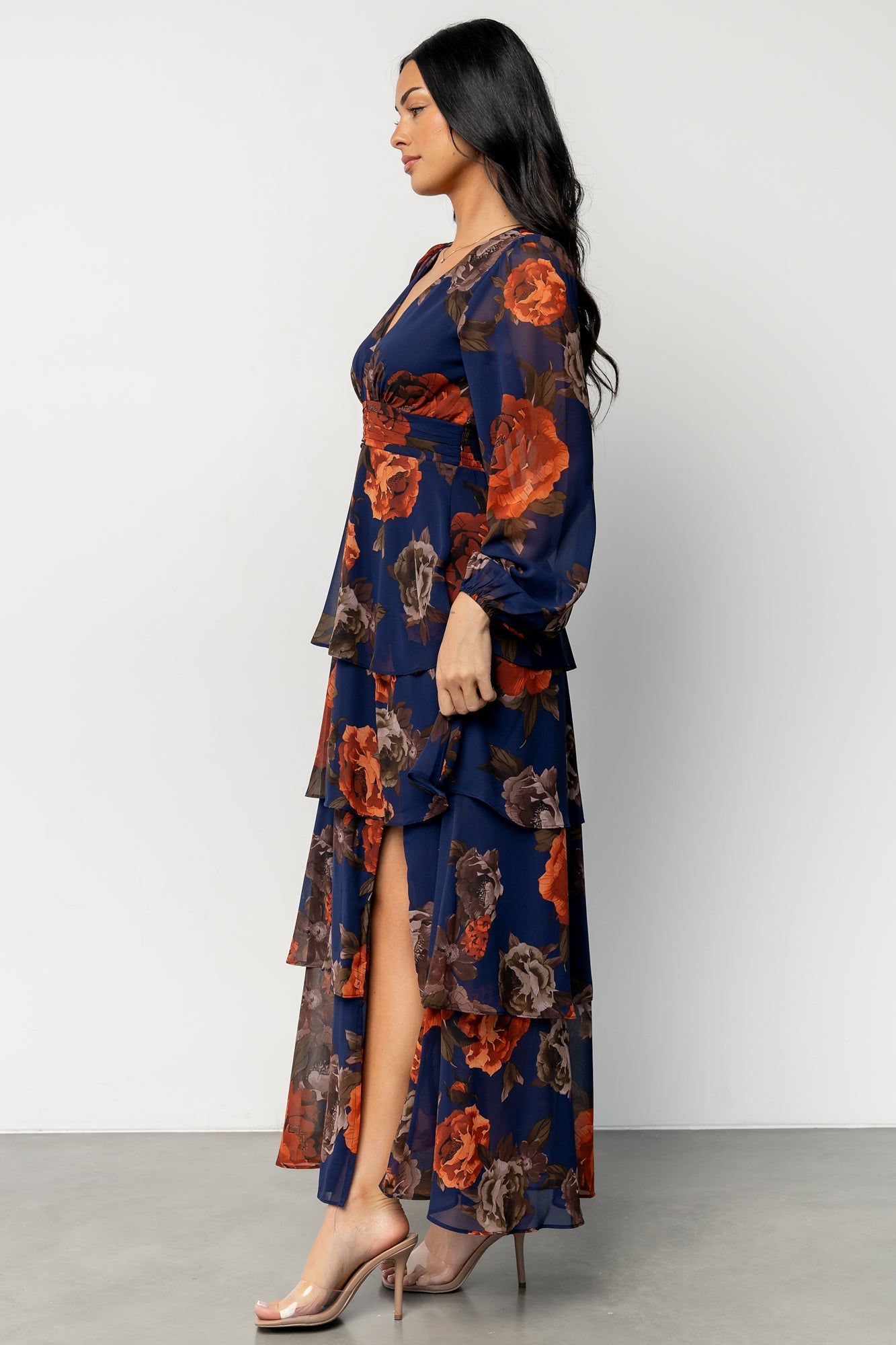 Mariella Tiered Maxi Dress | Navy + Rust