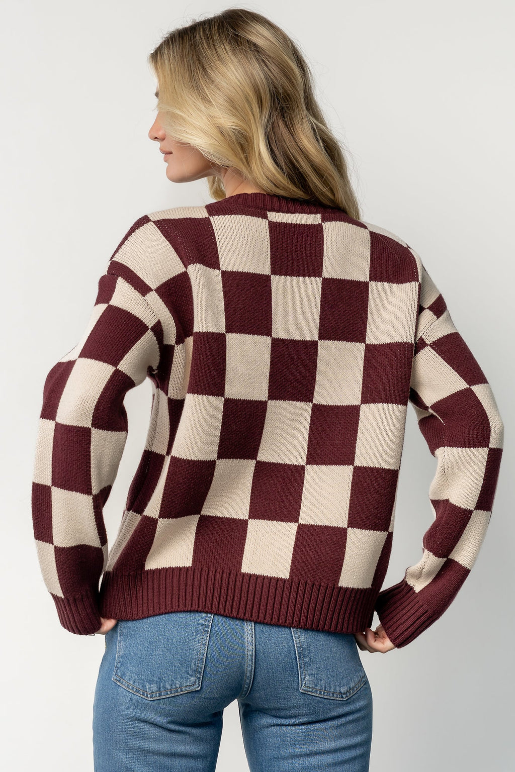 Quincy Checkered Sweater | Burgundy