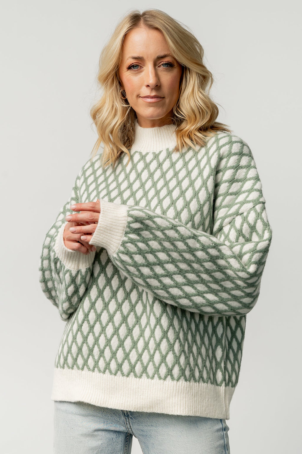 Hendrix Diamond Knit Sweater | Green