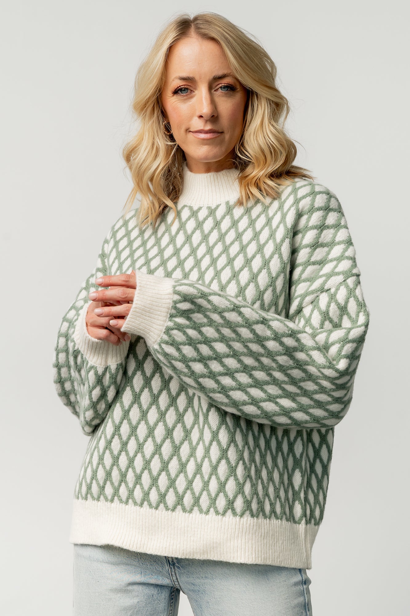 Hendrix Diamond Knit Sweater | Green