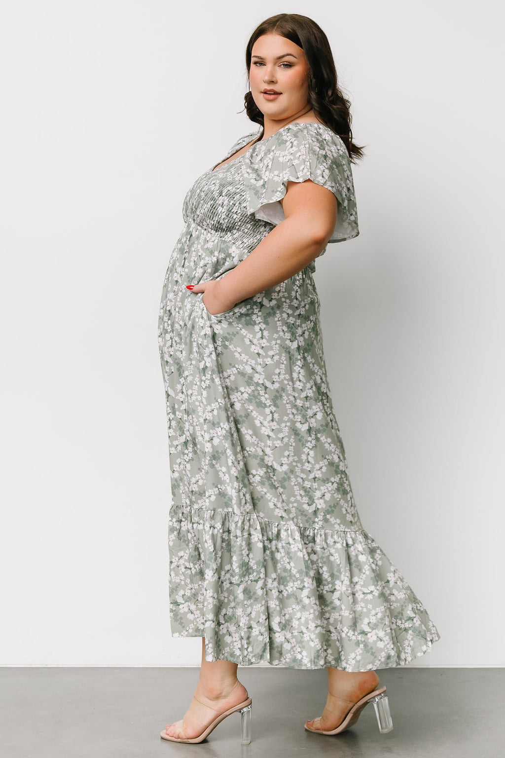 Joanie Smocked Dress | Sage + Off White Floral