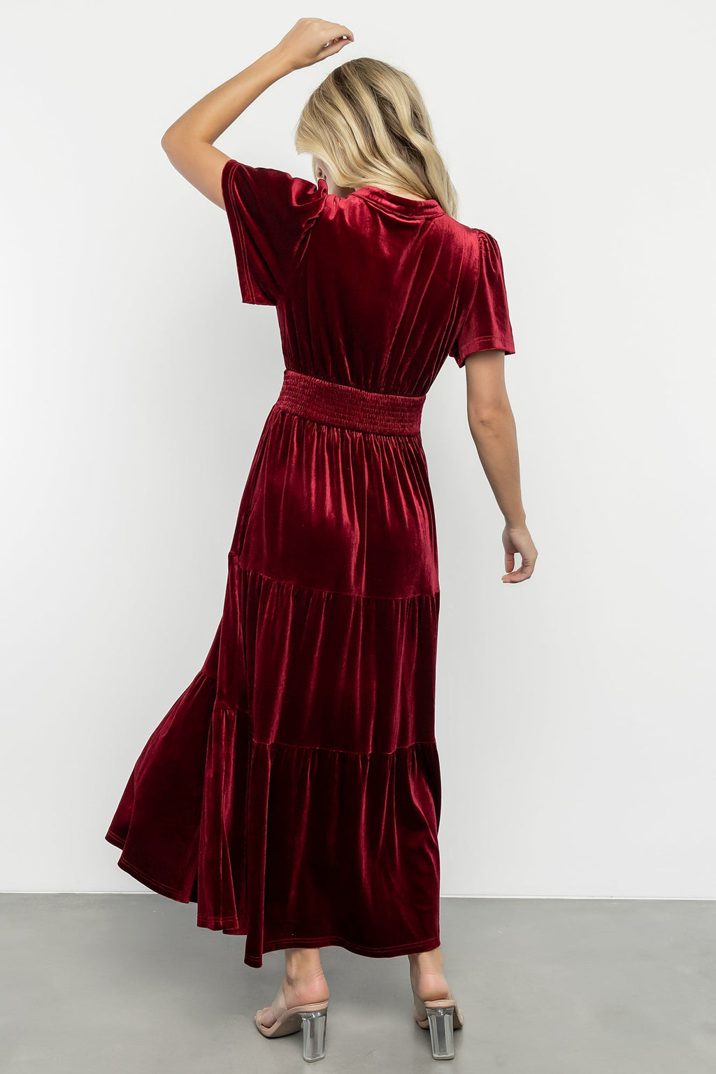 Maida Embroidered Velvet Dress | Cranberry