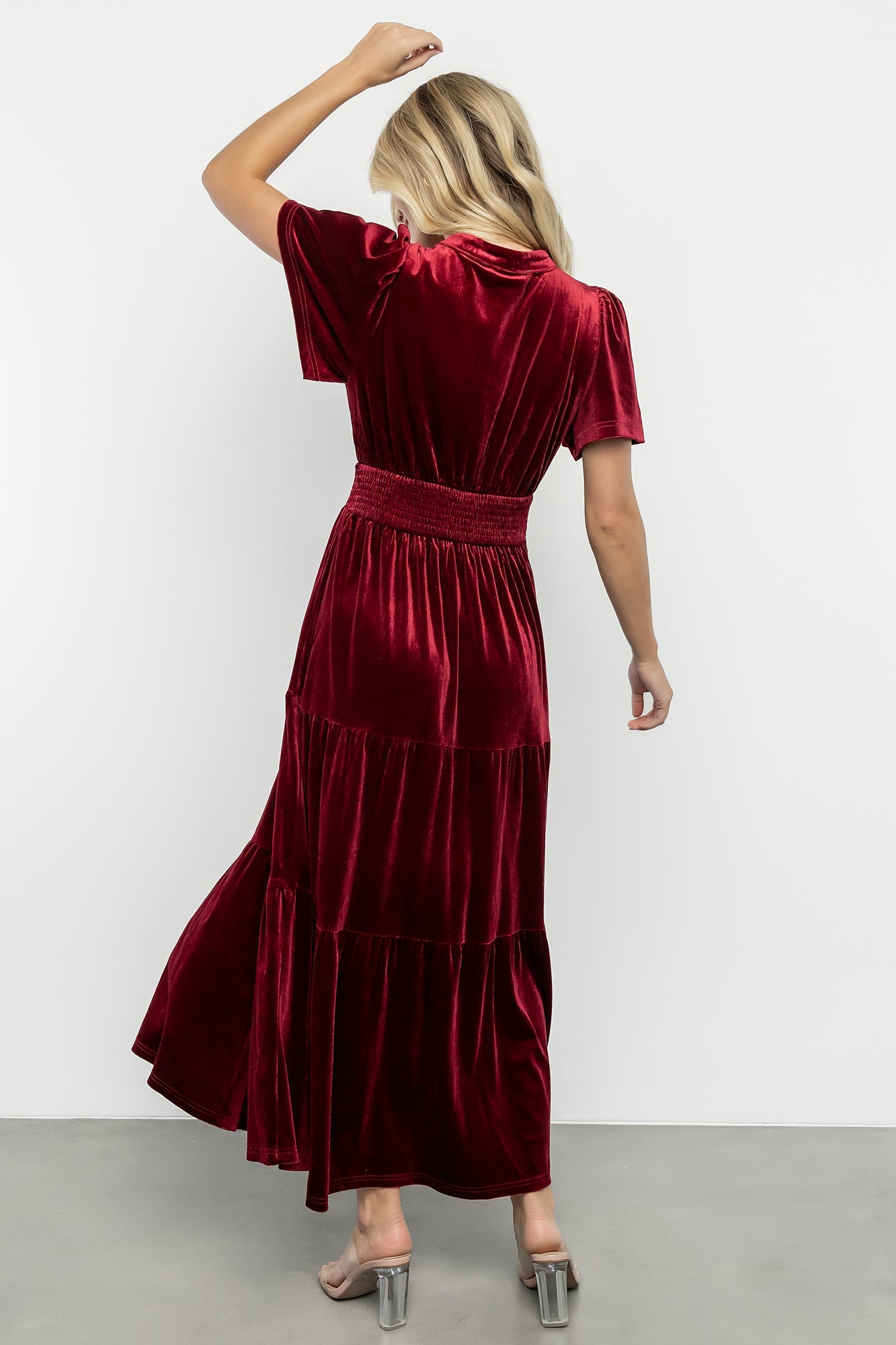 Maida Embroidered Velvet Dress | Cranberry