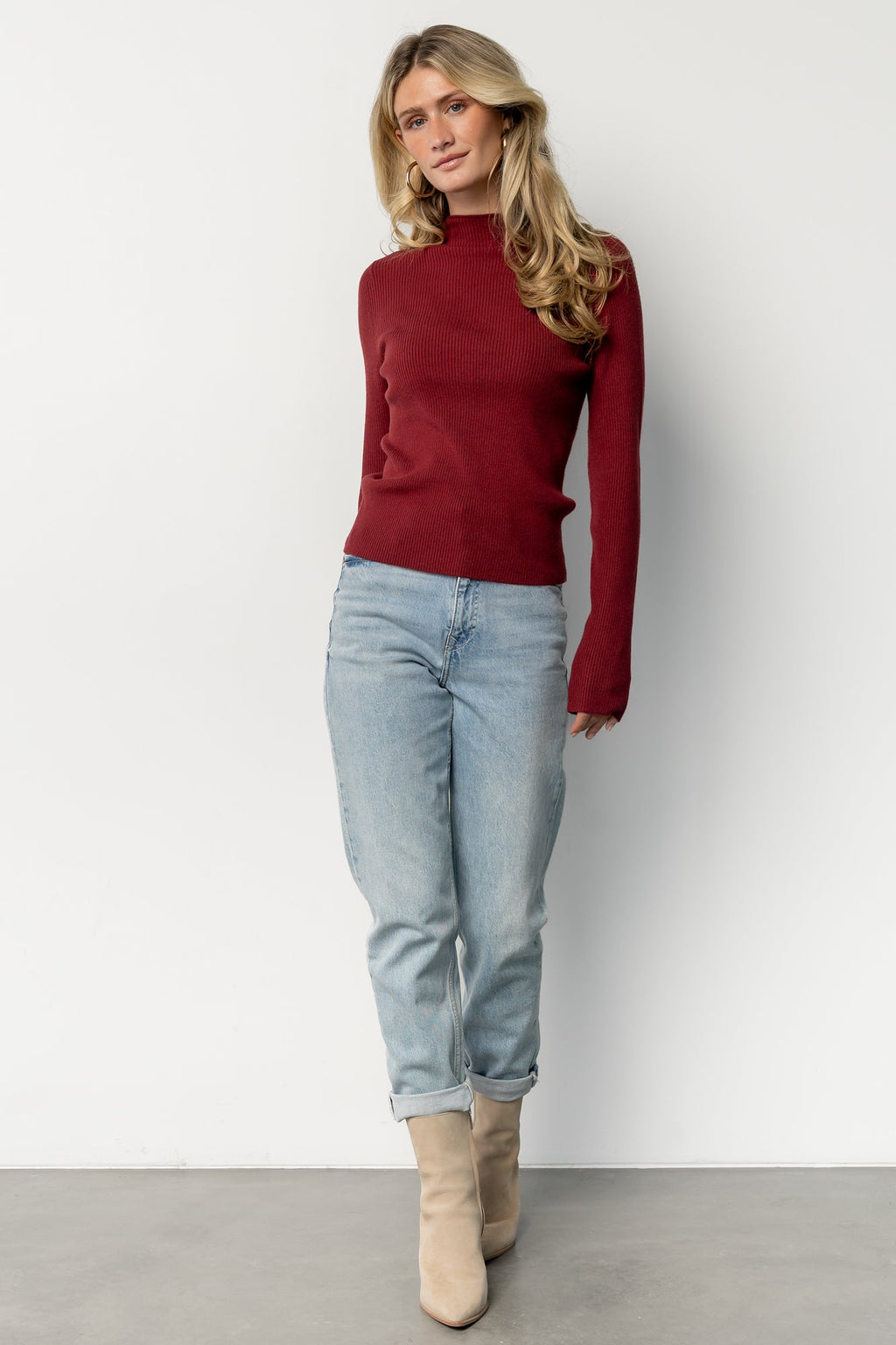 Ilsa Ribbed Sweater Top | Merlot