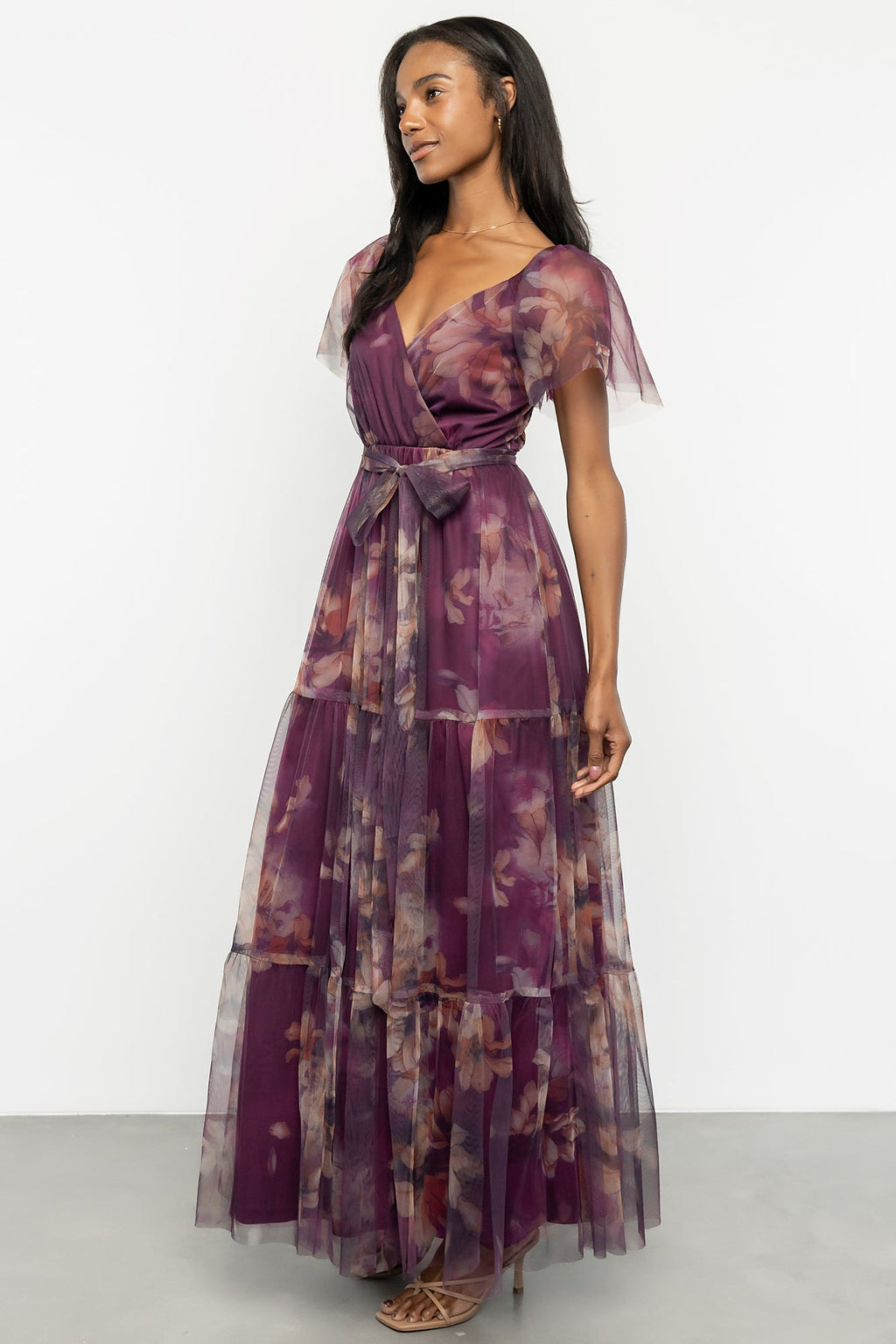 Nicola Tulle Maxi Dress | Aubergine Floral