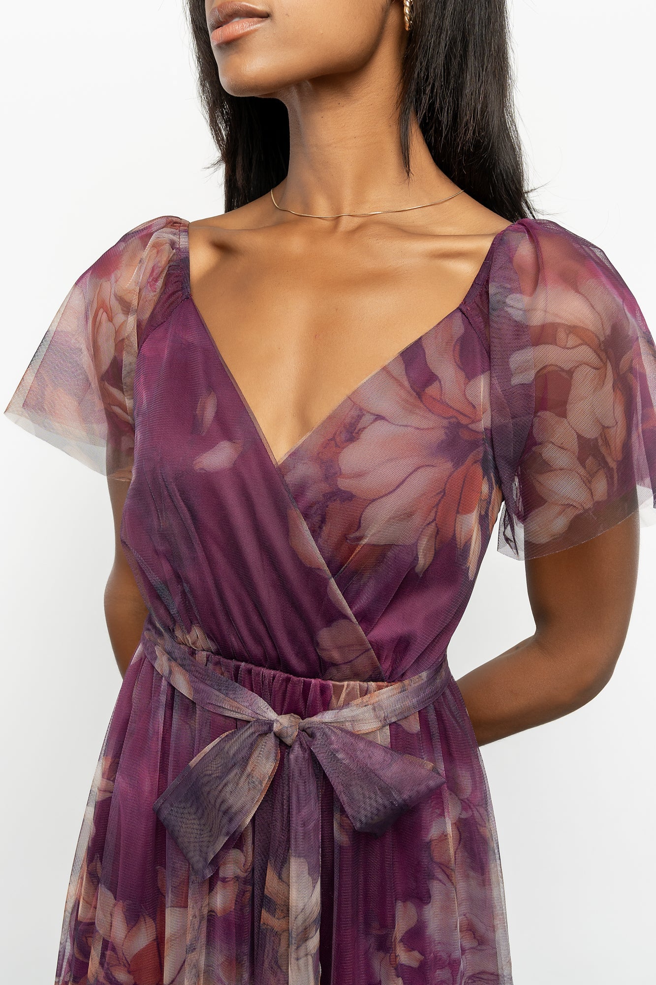 Nicola Tulle Maxi Dress | Aubergine Floral