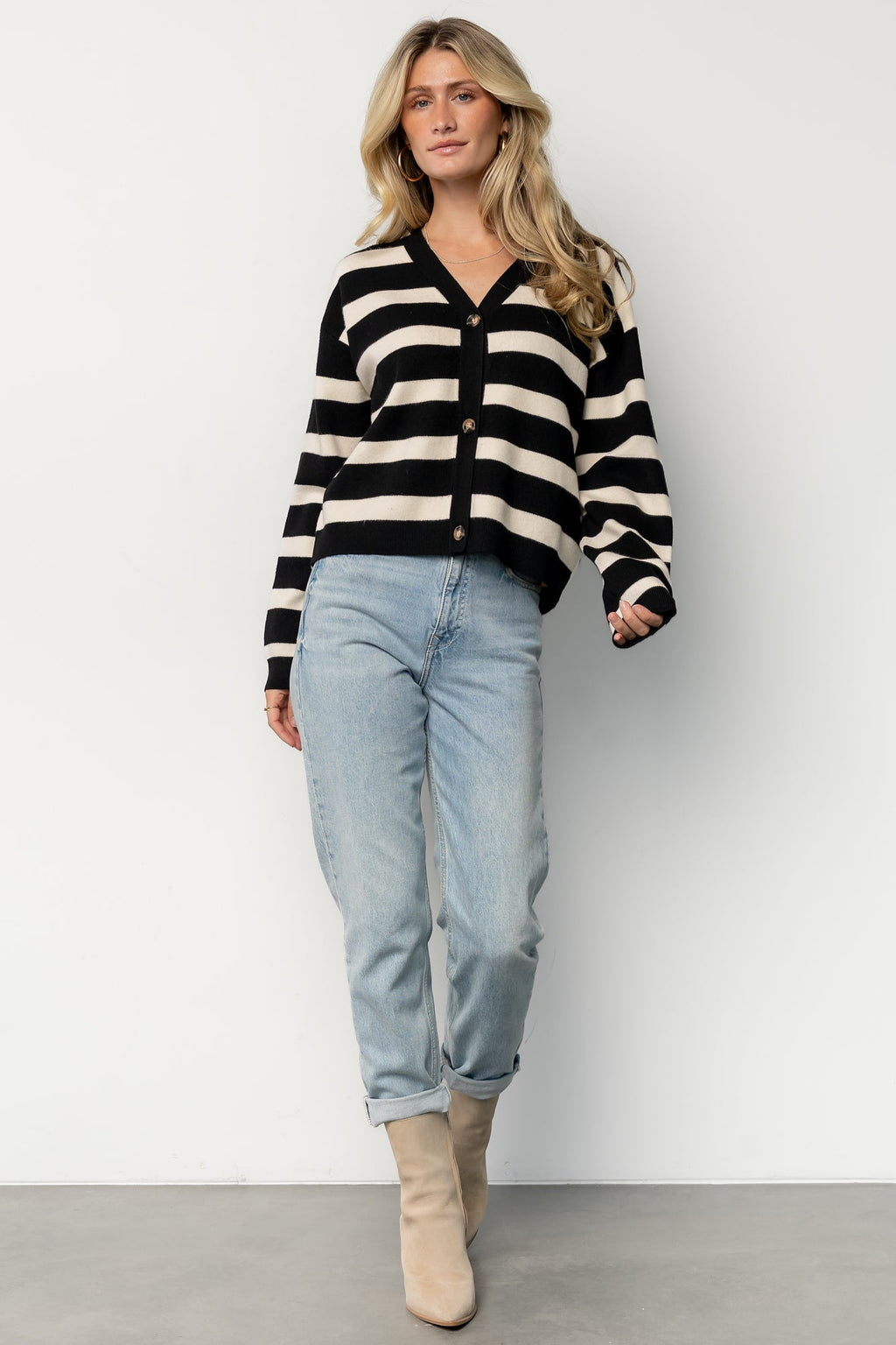 Jaden Striped Cardigan | Black + Ivory