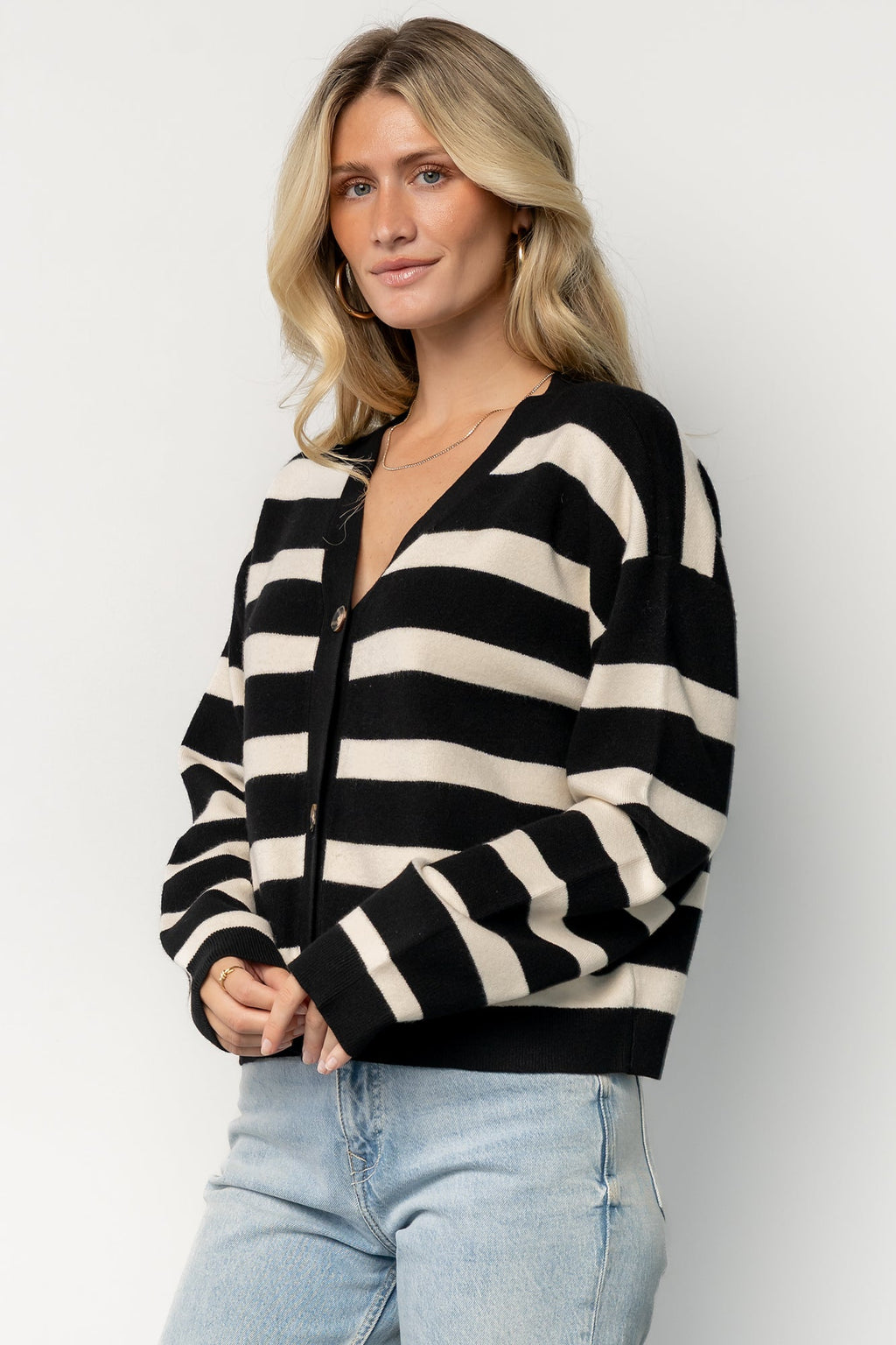 Jaden Striped Cardigan | Black + Ivory