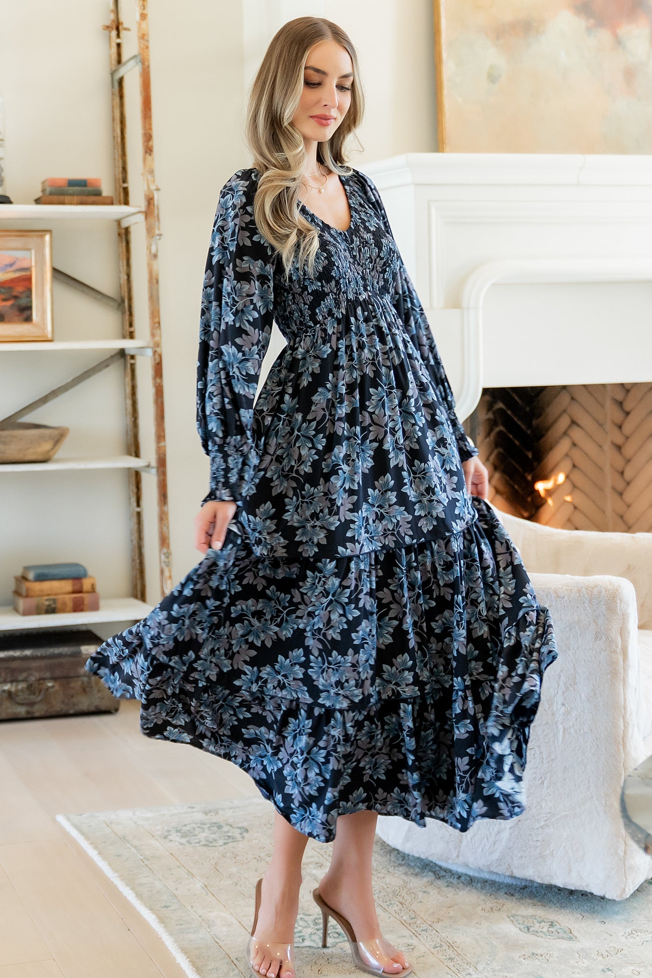 Rayna Smocked Dress | Midnight + Blue Floral